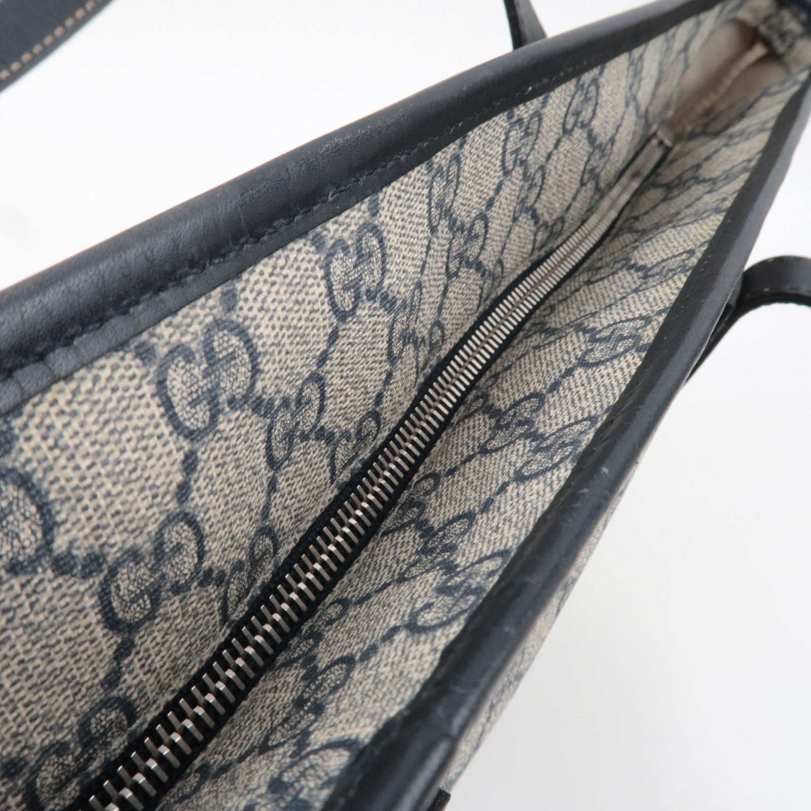 GUCCI Tote Bag GG Supreme Leather Beige Navy 211137 *Dust bag