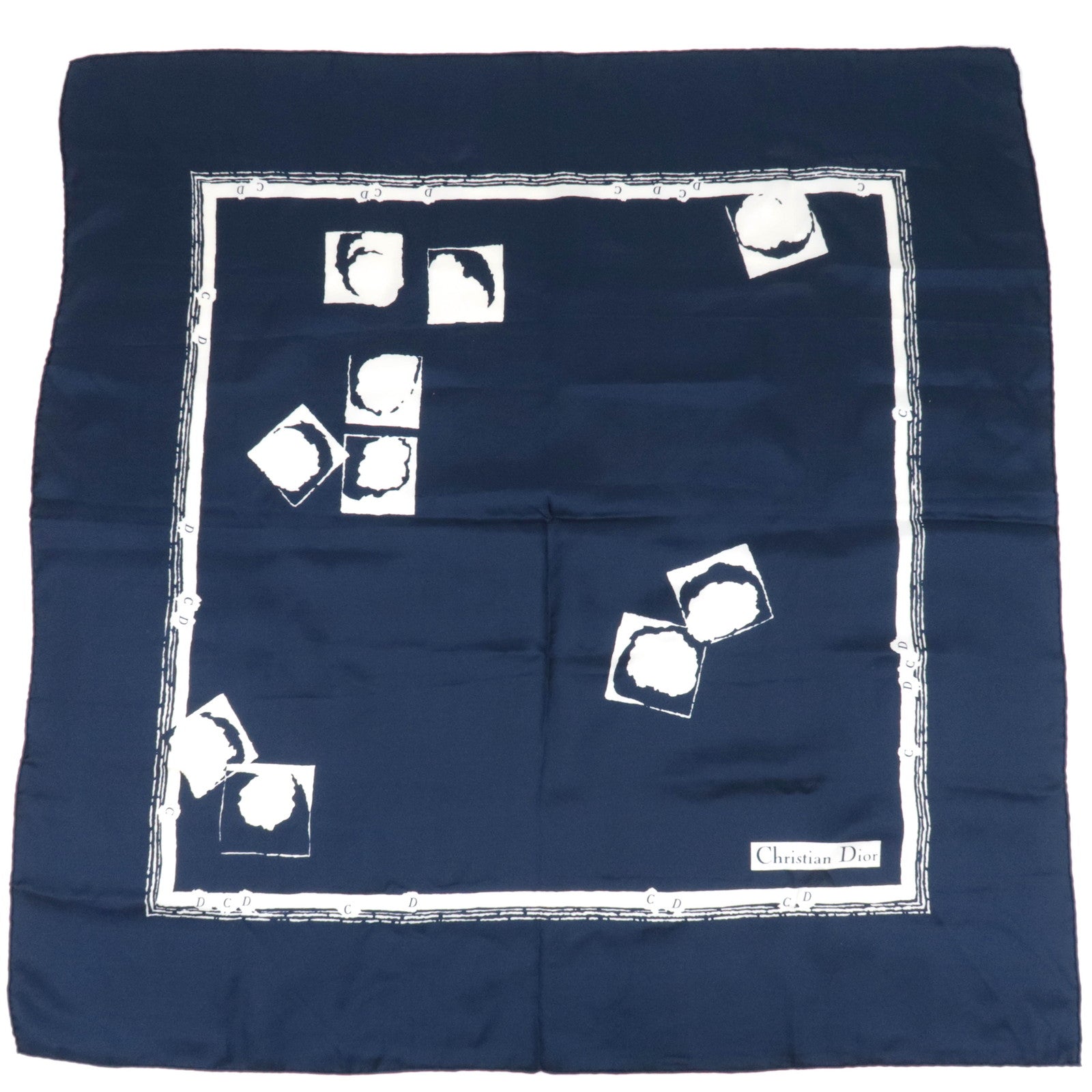 Christian Dior Scarf 100% Silk Navy   84765