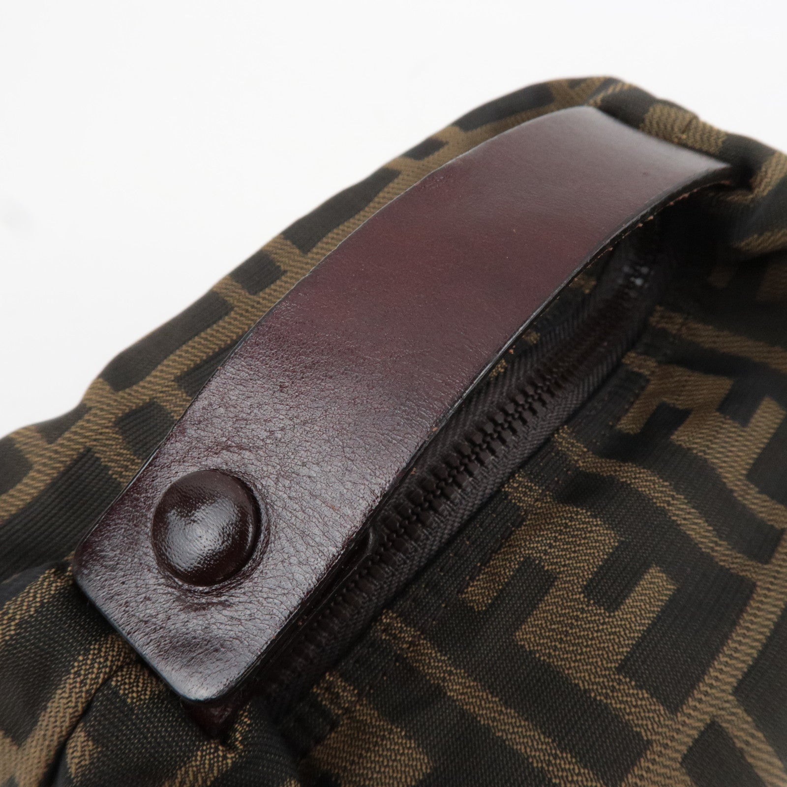 FENDI Zucca Canvas Leather Small Handbag Brown Black 26540