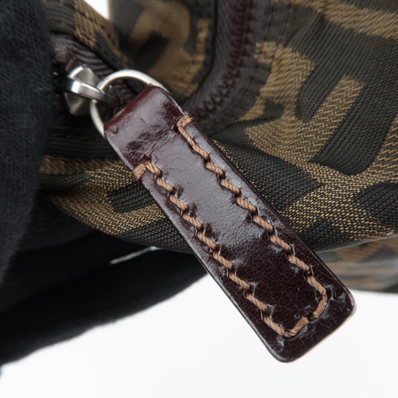 FENDI Zucca Canvas Leather Small Handbag Brown Black 26540