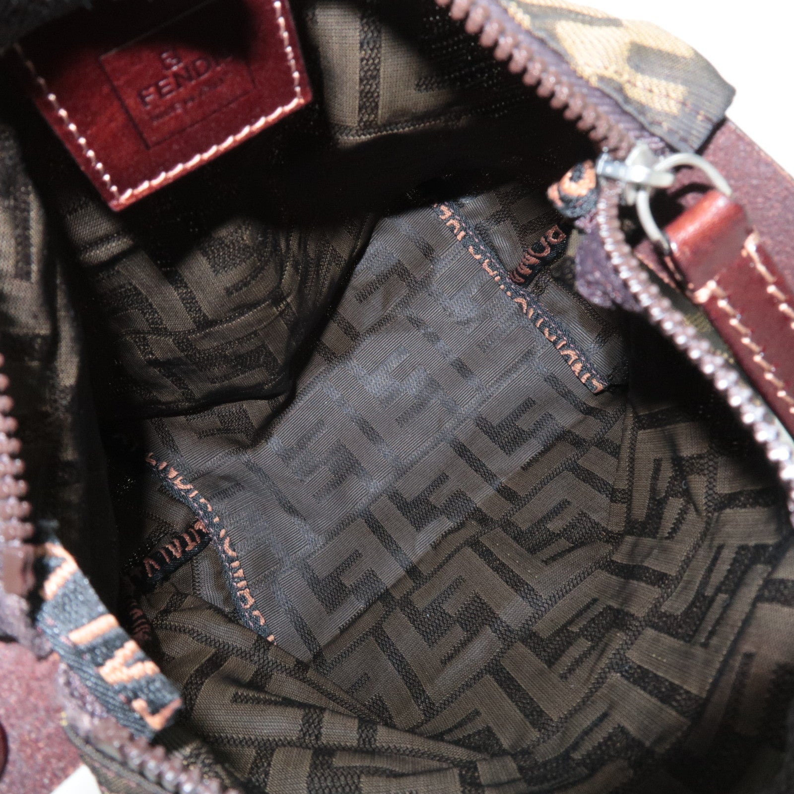 FENDI Zucca Canvas Leather Small Handbag Brown Black 26540