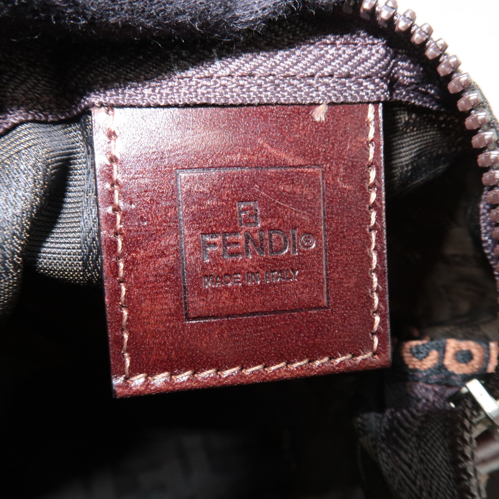 FENDI Zucca Canvas Leather Small Handbag Brown Black 26540