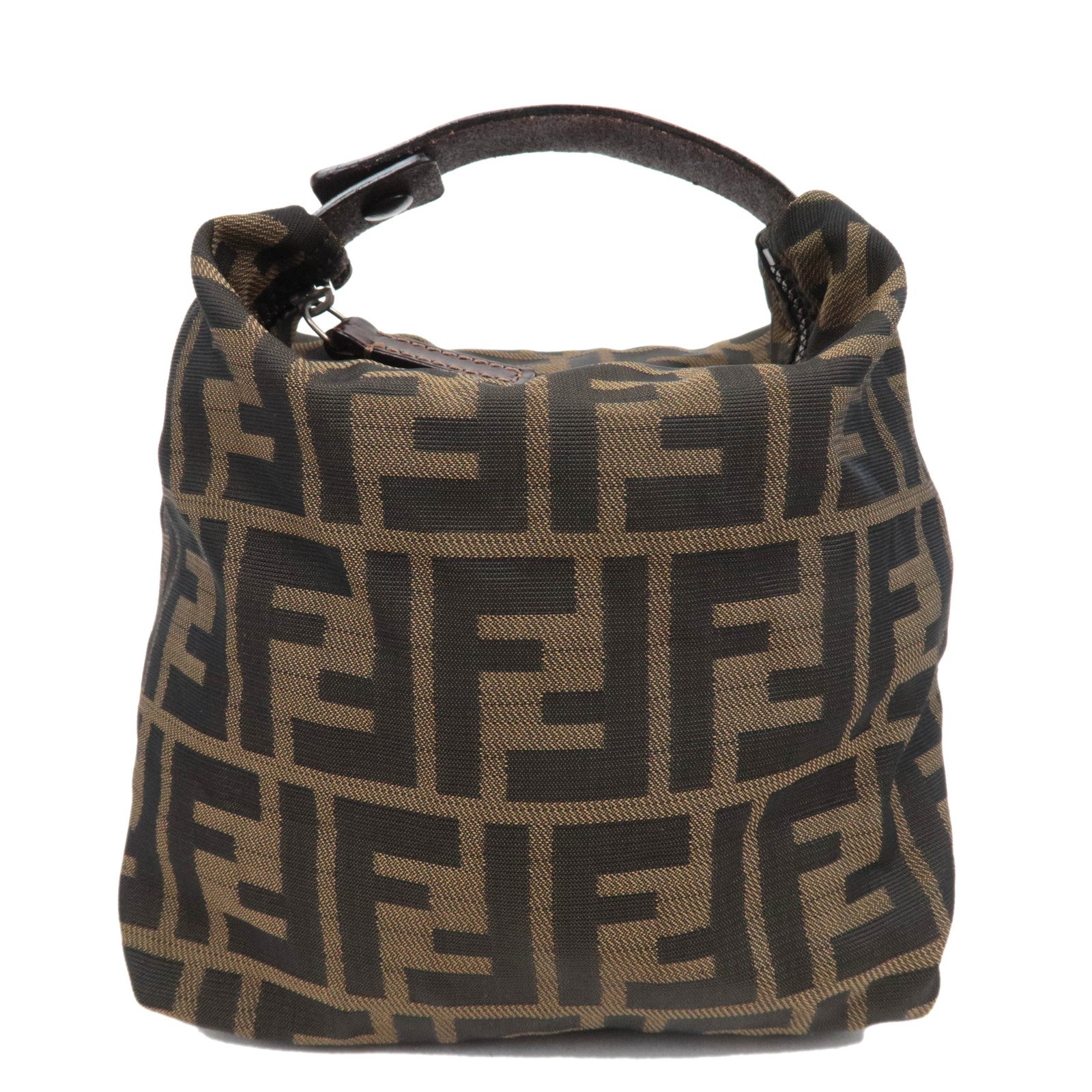 FENDI Zucca Canvas Leather Small Handbag Brown Black 2654084819