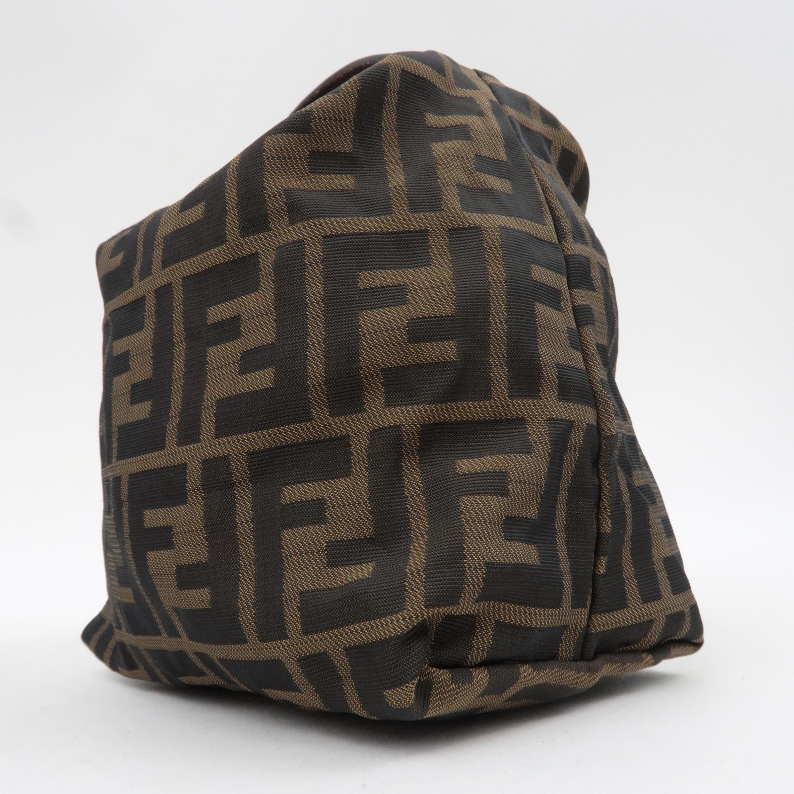 FENDI Zucca Canvas Leather Small Handbag Brown Black 26540