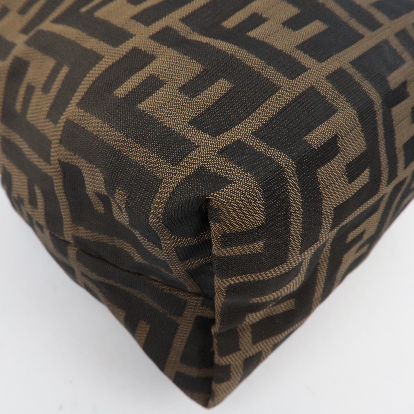 FENDI Zucca Canvas Leather Small Handbag Brown Black 26540