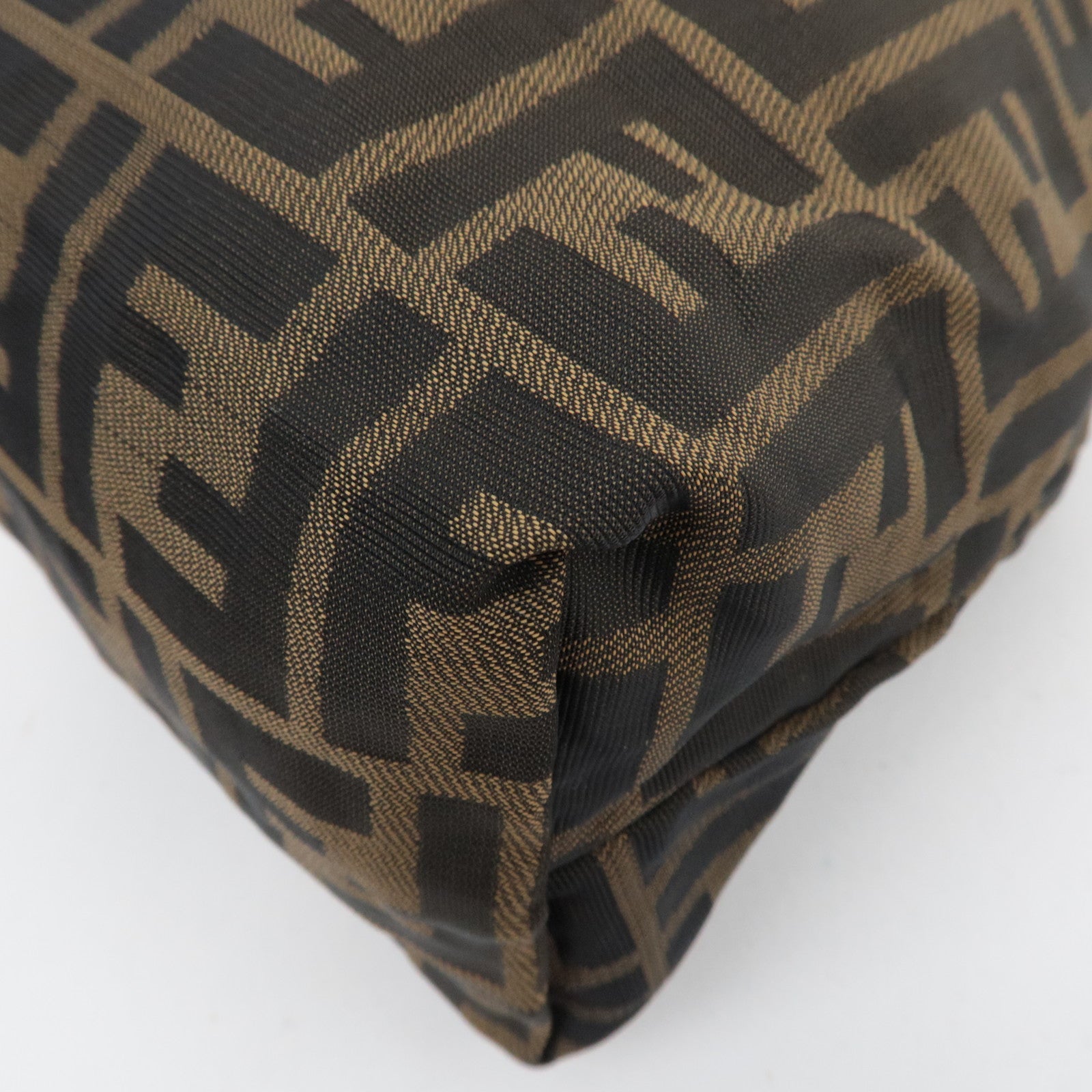 FENDI Zucca Canvas Leather Small Handbag Brown Black 26540