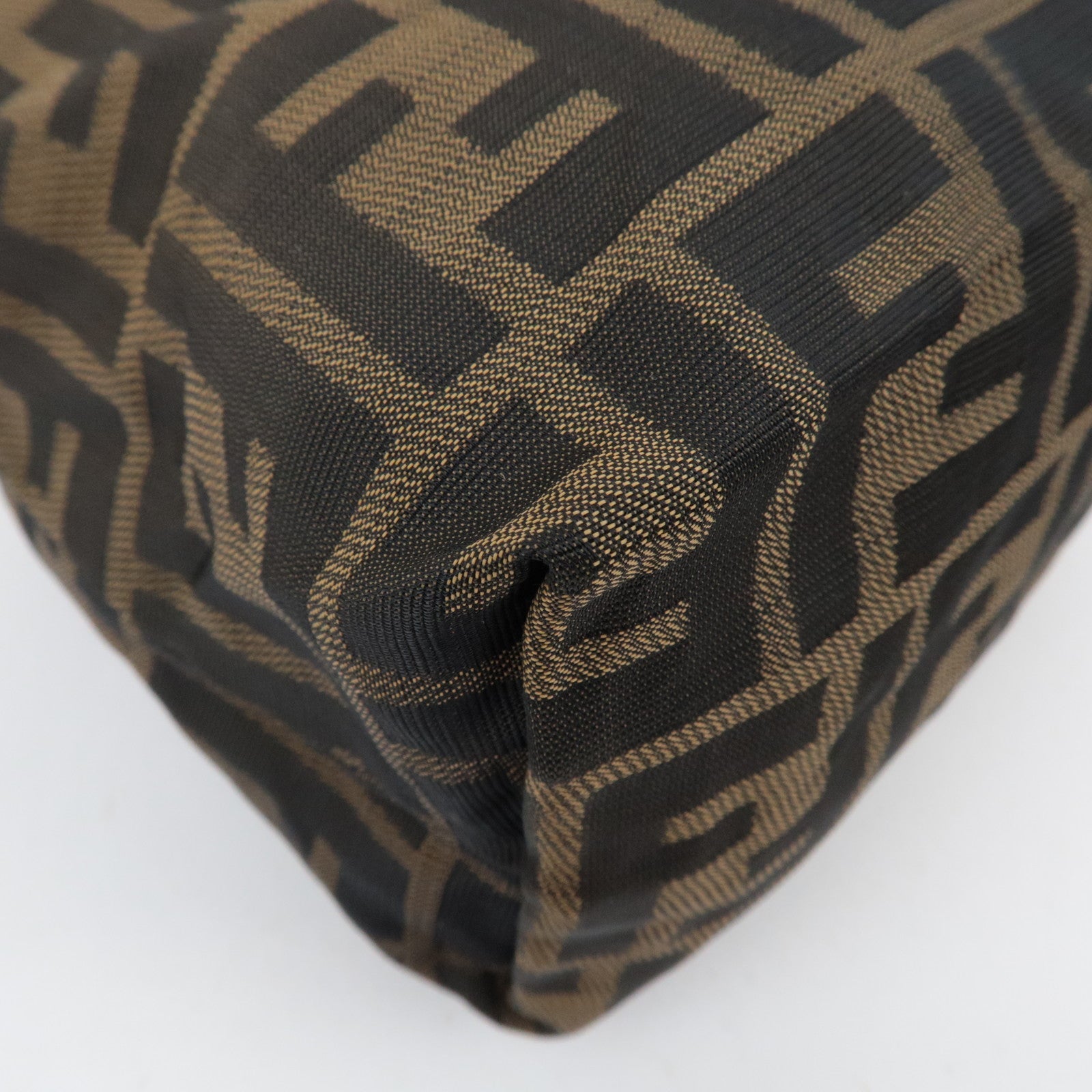 FENDI Zucca Canvas Leather Small Handbag Brown Black 26540