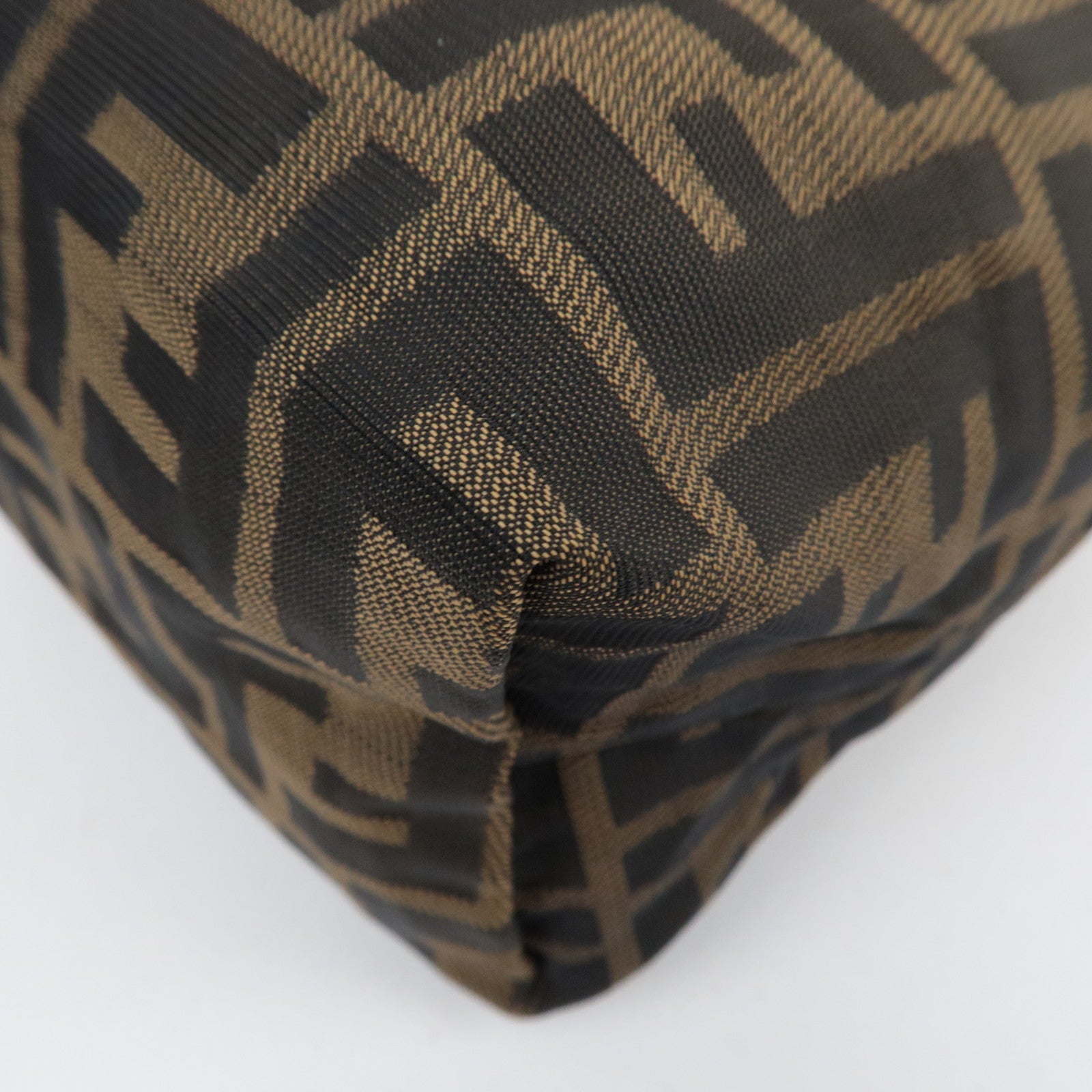 FENDI Zucca Canvas Leather Small Handbag Brown Black 26540