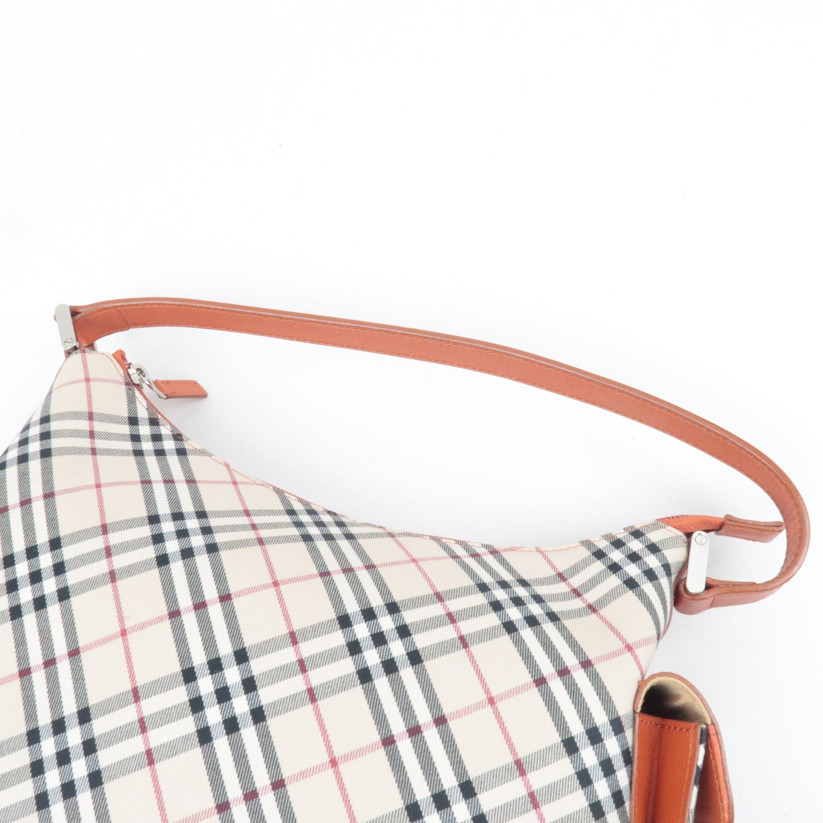 BURBERRY Nova Plaid Canvas Leather Shoulder Bag Beige