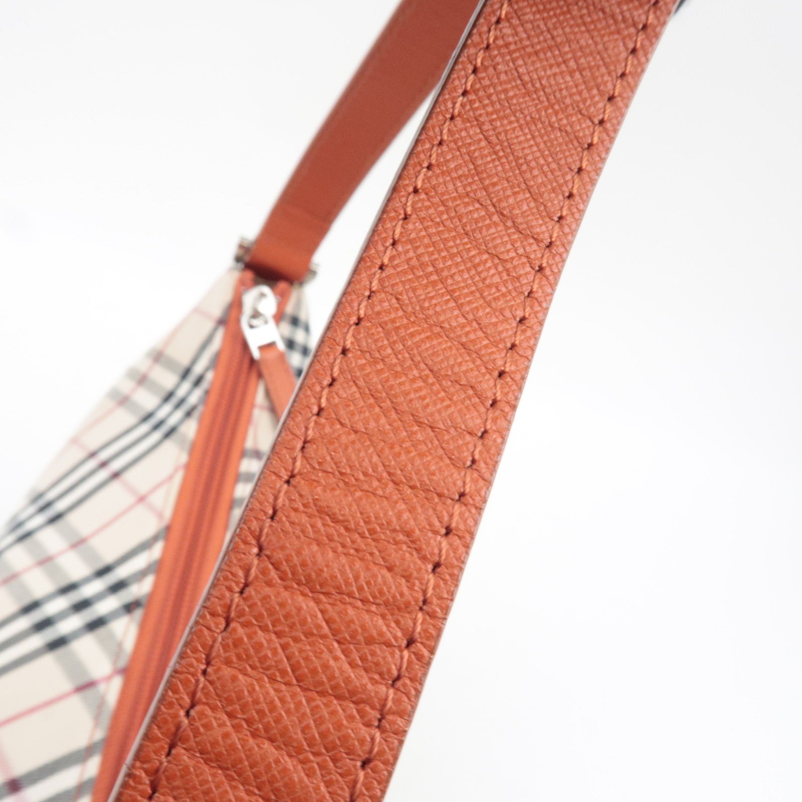 BURBERRY Nova Plaid Canvas Leather Shoulder Bag Beige