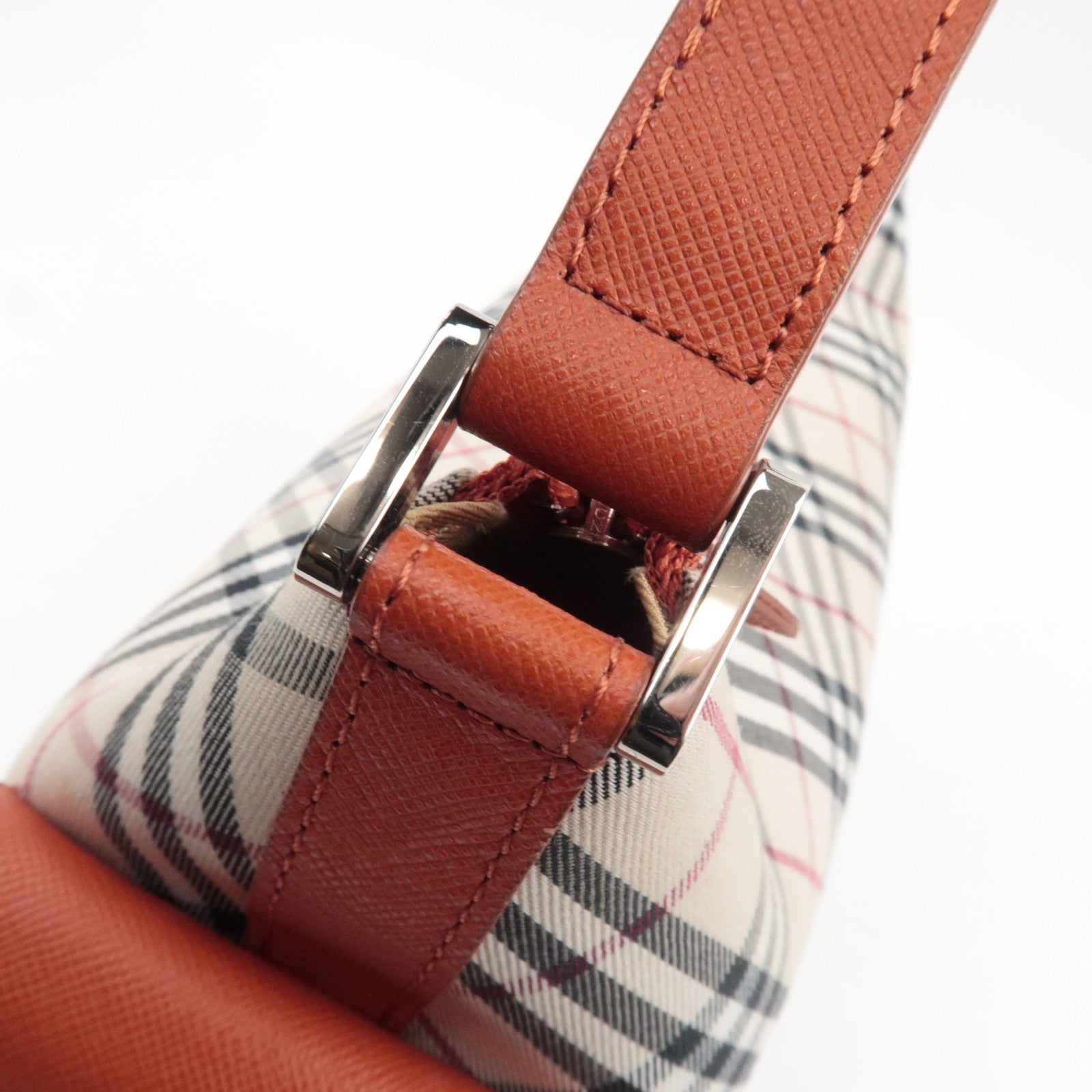 BURBERRY Nova Plaid Canvas Leather Shoulder Bag Beige