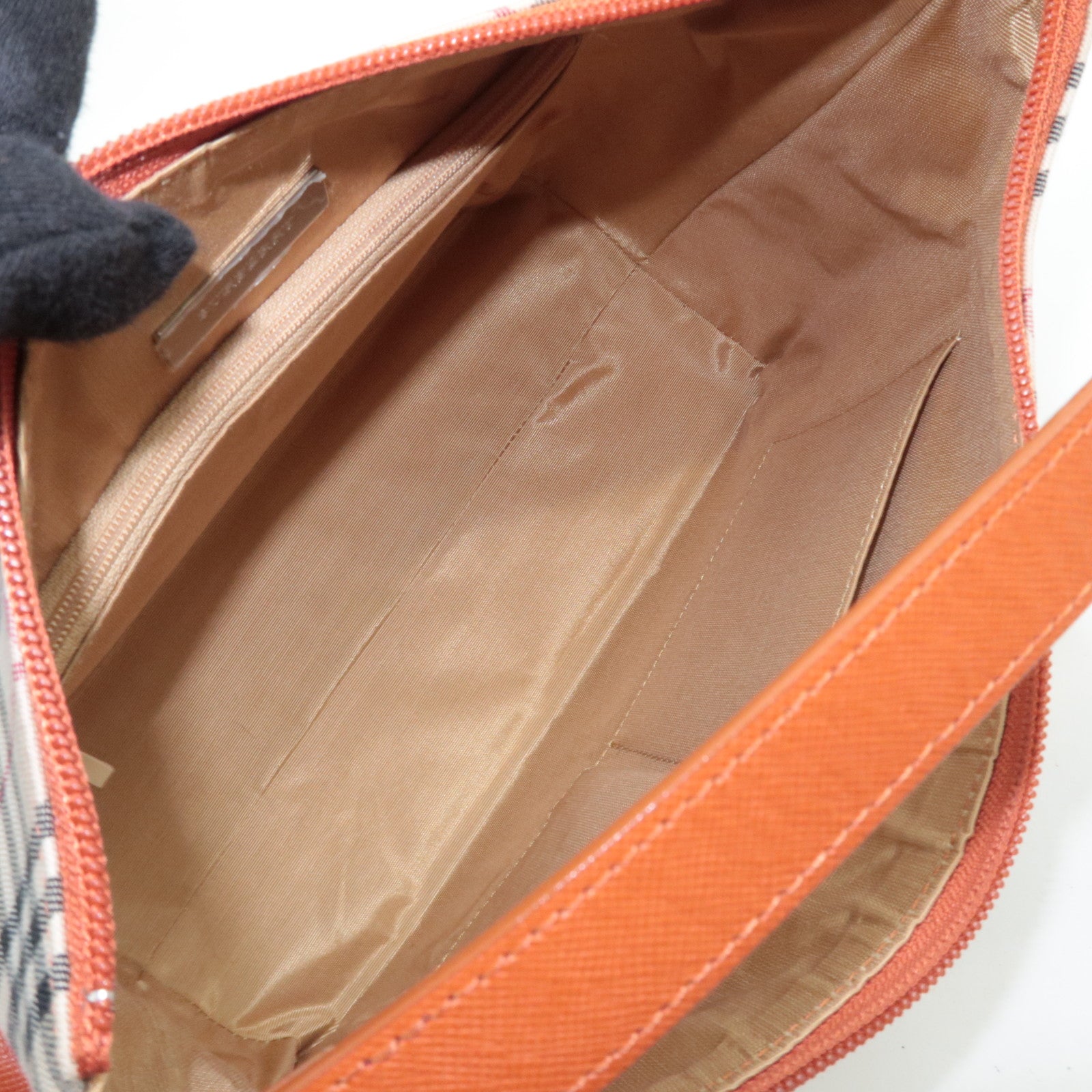 BURBERRY Nova Plaid Canvas Leather Shoulder Bag Beige