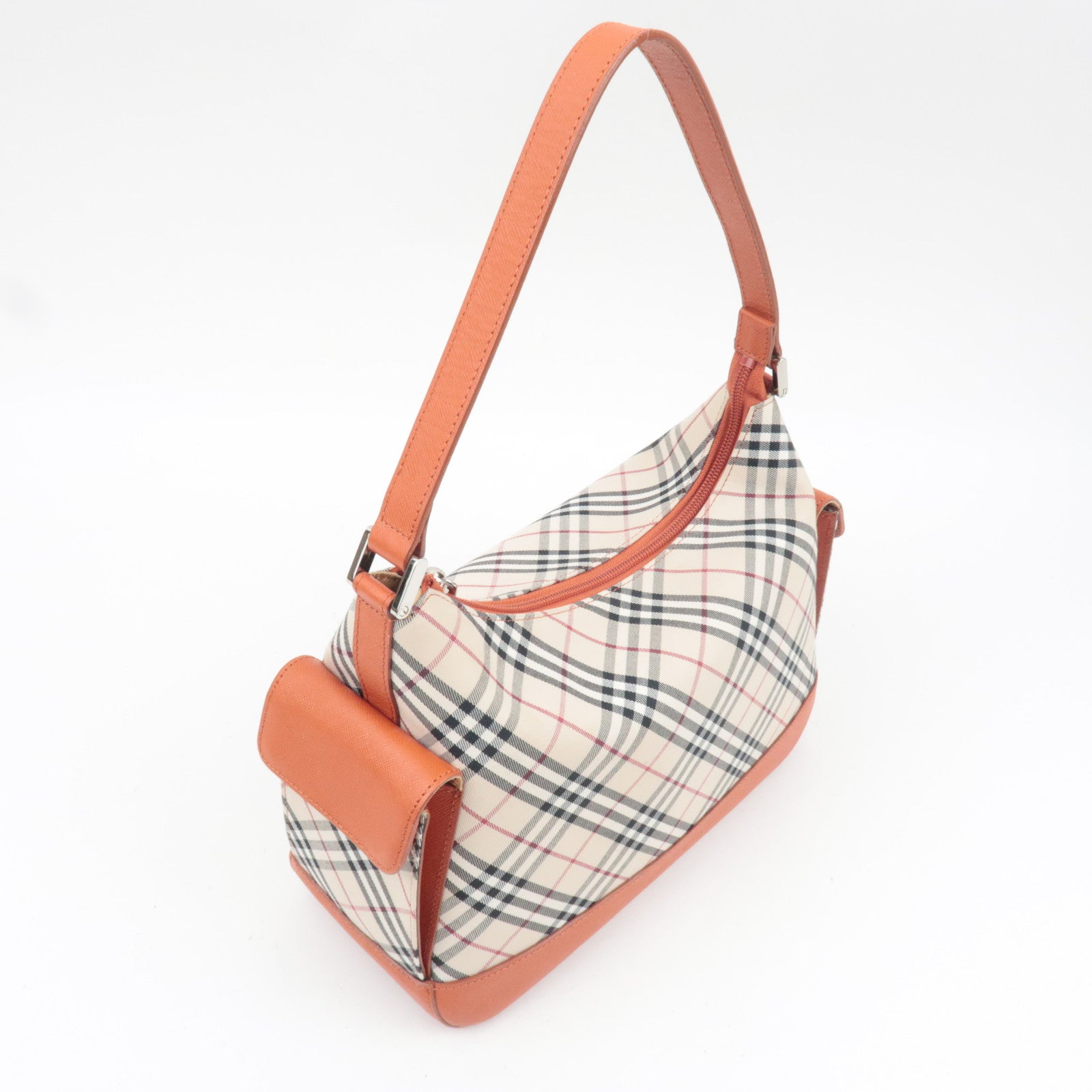 BURBERRY Nova Plaid Canvas Leather Shoulder Bag Beige