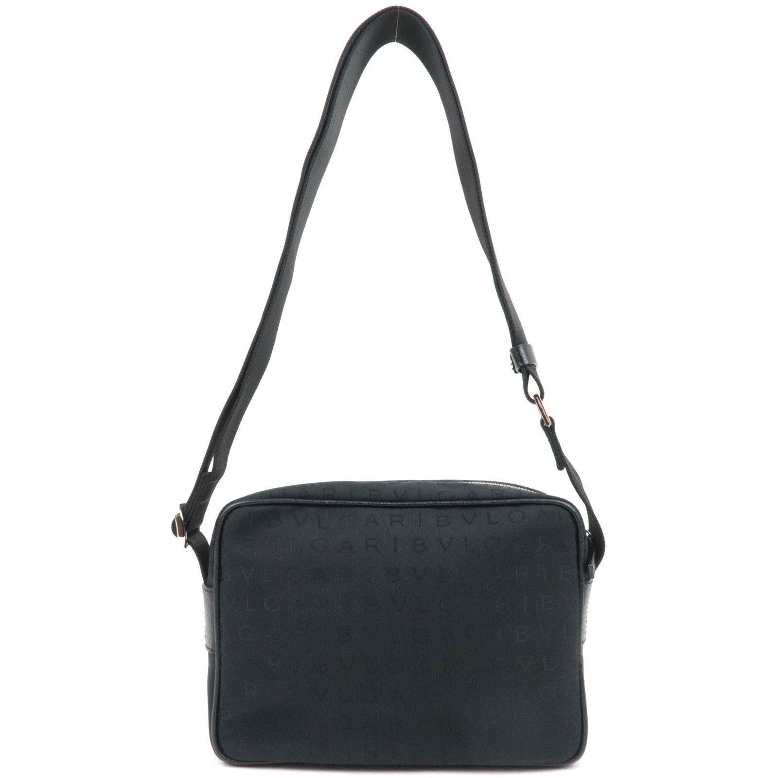 BVLGARI Logomania Canvas Leather Shoulder Bag Black