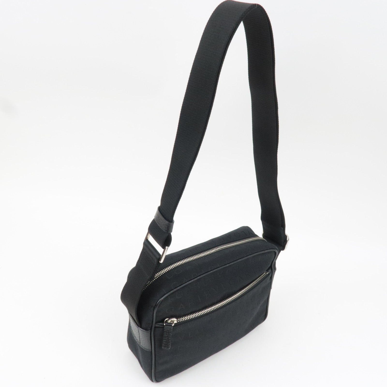 BVLGARI Logomania Canvas Leather Shoulder Bag Black
