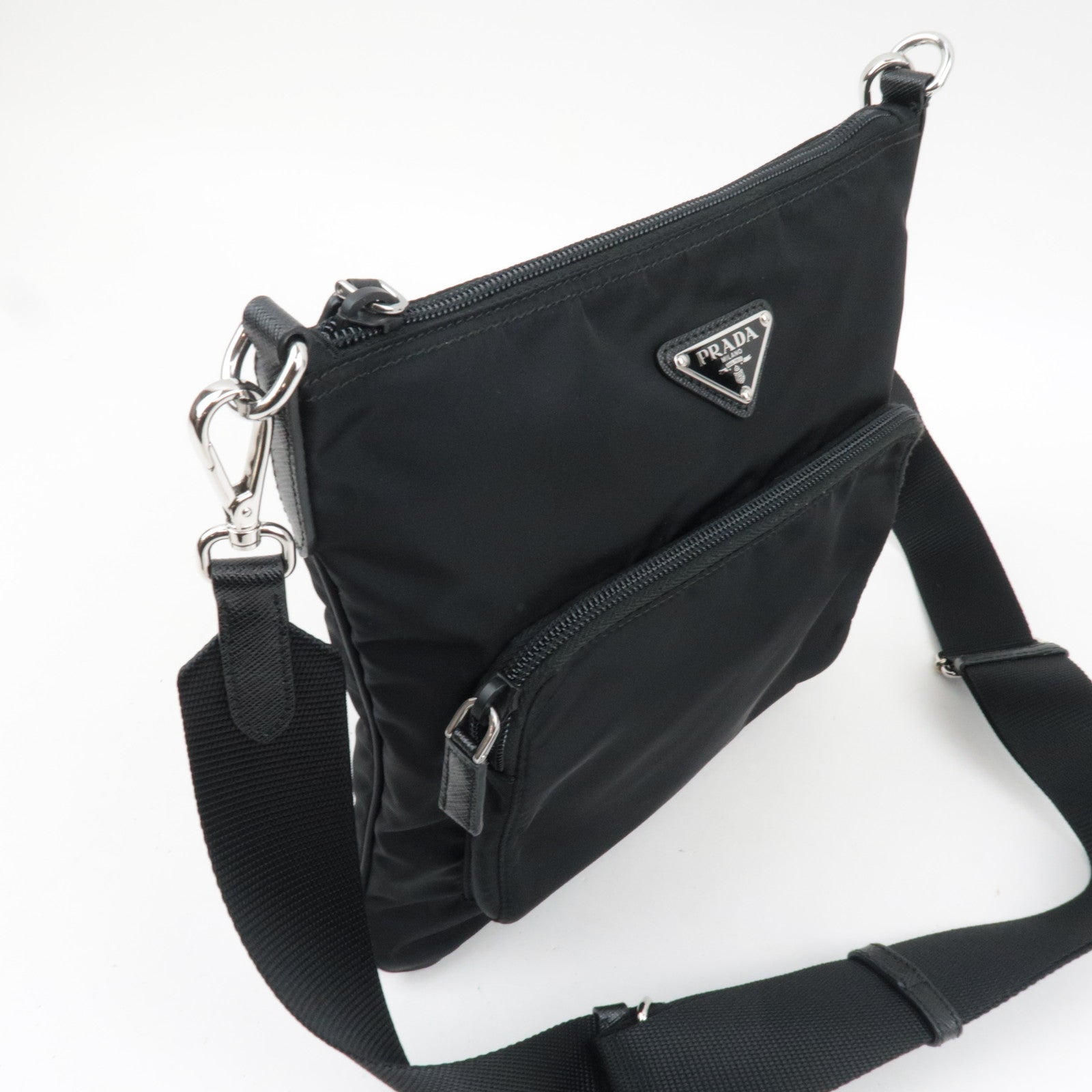 PRADA Nylon Leather Shoulder Bag Black