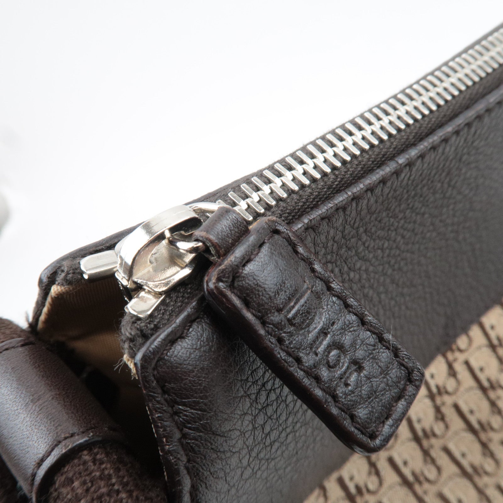 Christian Dior Street Chic Trotter Shoulder Bag Canvas Leather Beige