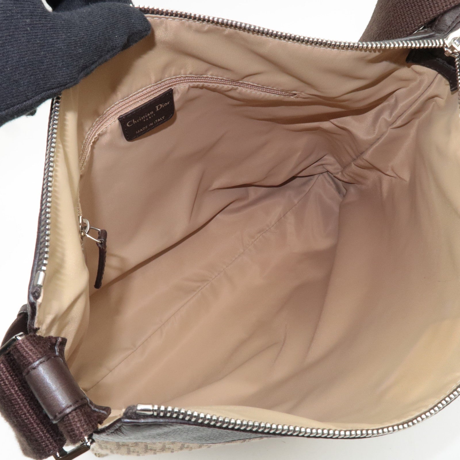 Christian Dior Street Chic Trotter Shoulder Bag Canvas Leather Beige