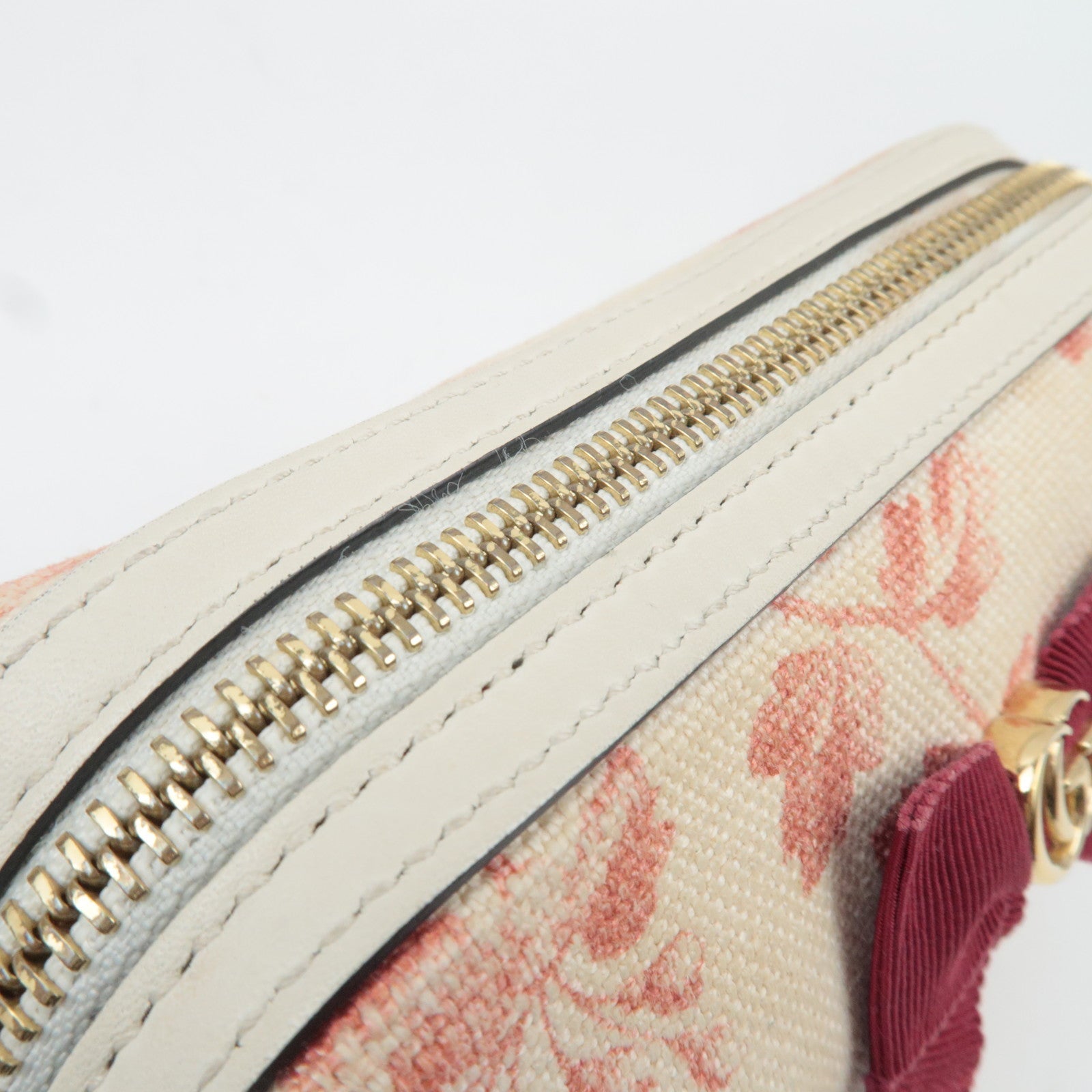 GUCCI Herbarium Canvas Leather Cosmetic Pouch Japan Limited Beige Red 442690