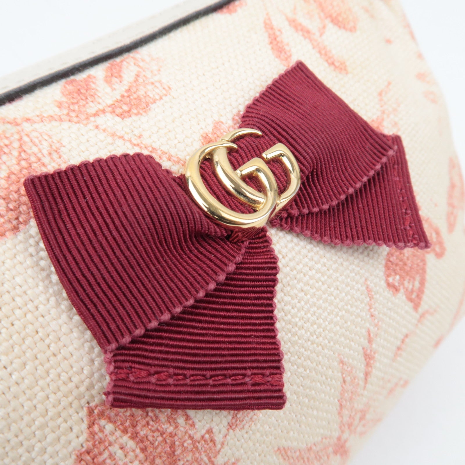 GUCCI Herbarium Canvas Leather Cosmetic Pouch Japan Limited Beige Red 442690