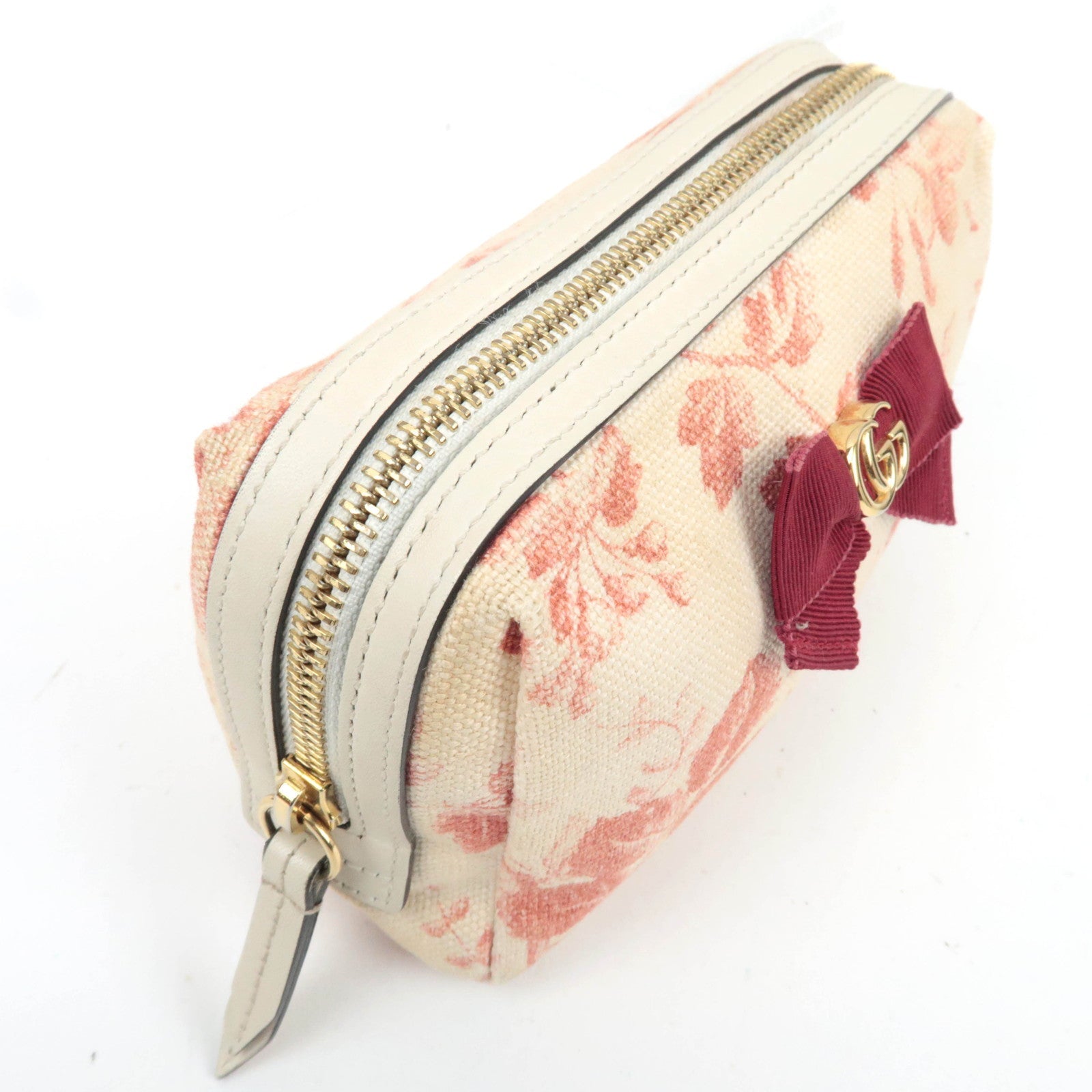 GUCCI Herbarium Canvas Leather Cosmetic Pouch Japan Limited Beige Red 442690