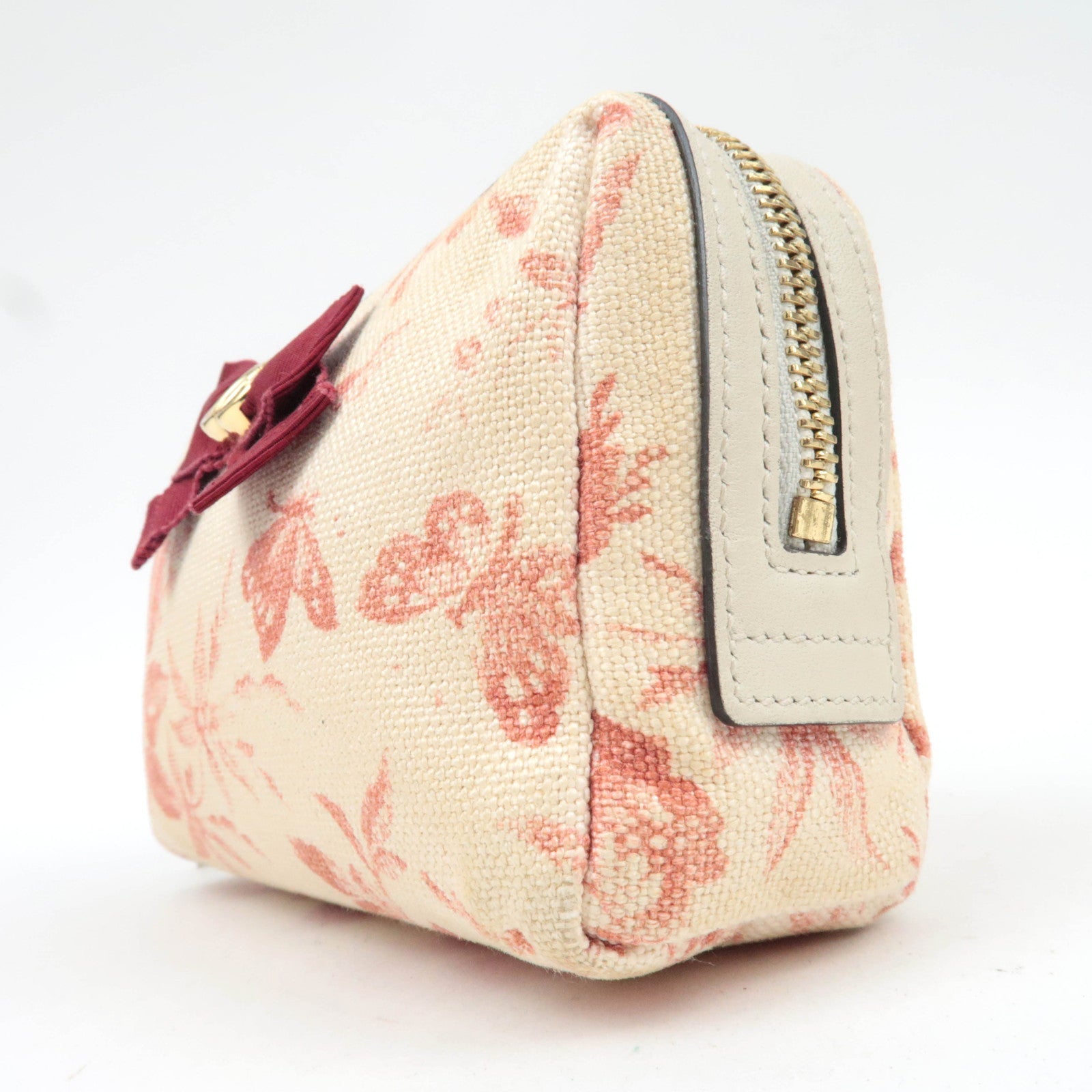 GUCCI Herbarium Canvas Leather Cosmetic Pouch Japan Limited Beige Red 442690