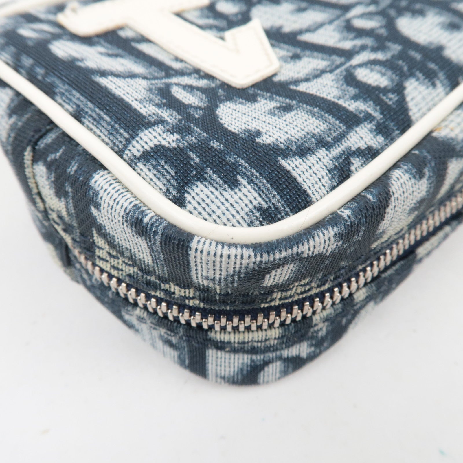 Christian Dior Trotter PVC Patent Pouch Navy White