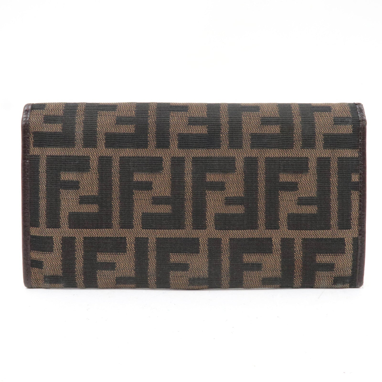 FENDI Zucca Canvas Leather Bifold Long Wallet Brown Black 15828