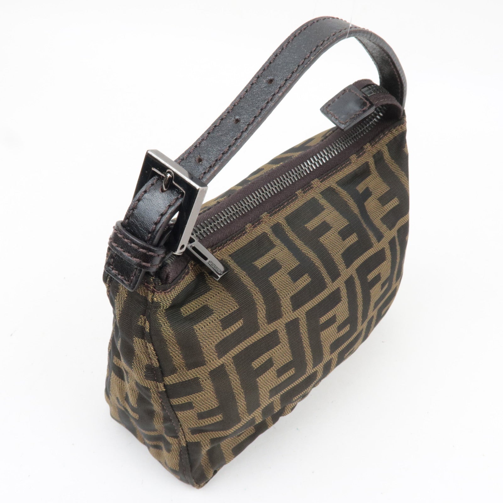 FENDI Zucca Canvas Leather Small Handbag Brown 8BN001