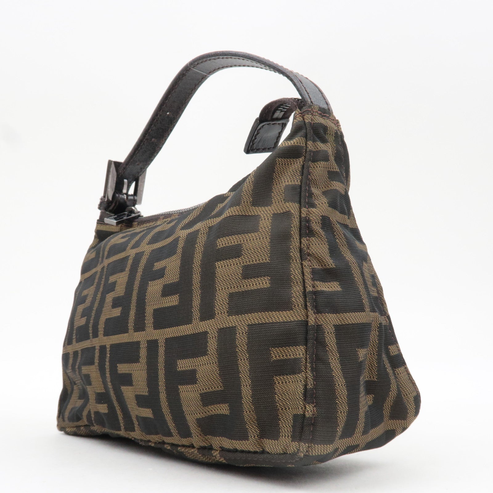 FENDI Zucca Canvas Leather Small Handbag Brown 8BN001