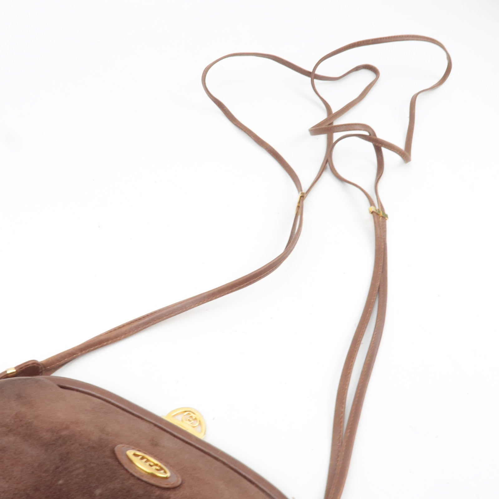 GUCCI Old Gucci Kiss Lock Suede Shoulder Bag Brown