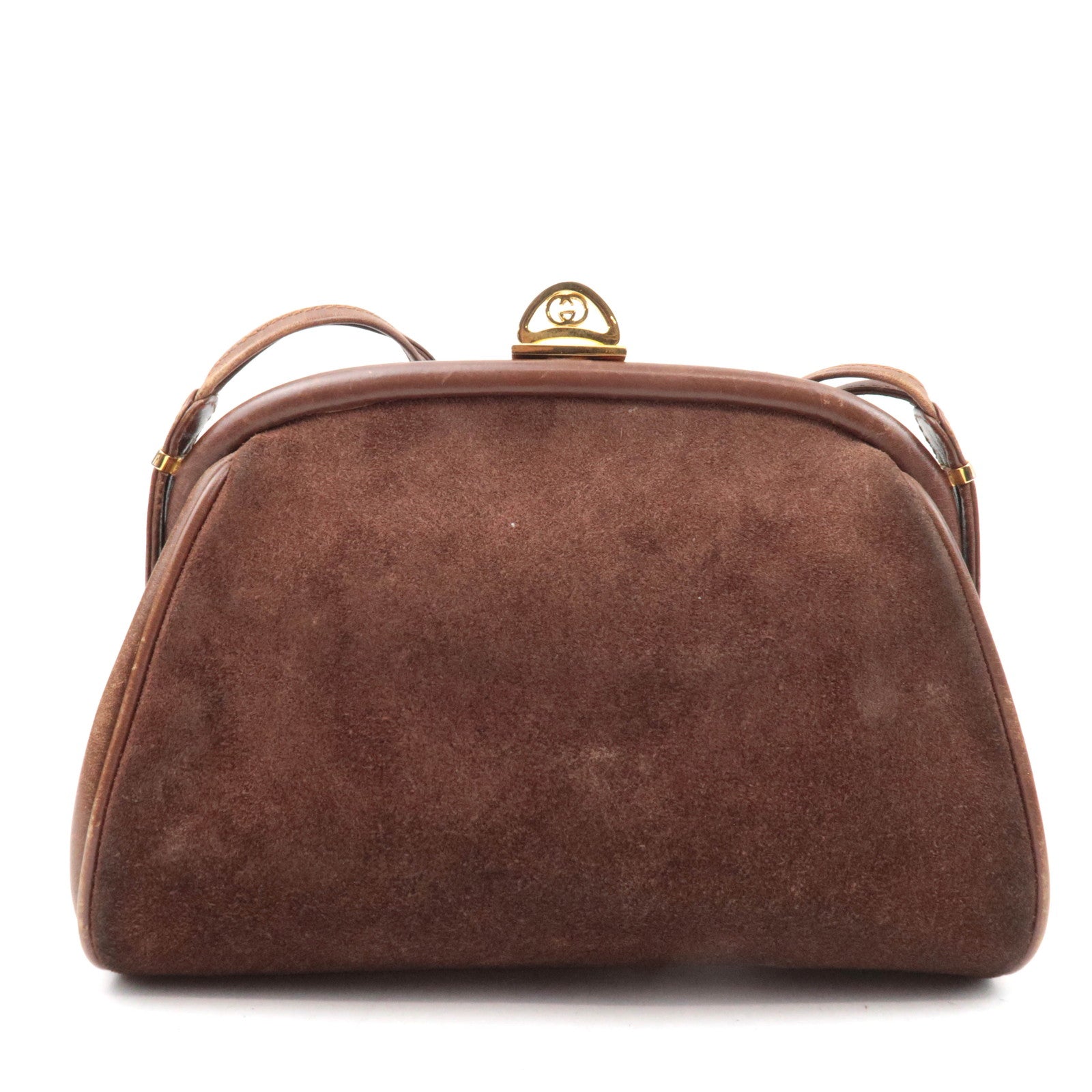GUCCI Old Gucci Kiss Lock Suede Shoulder Bag Brown