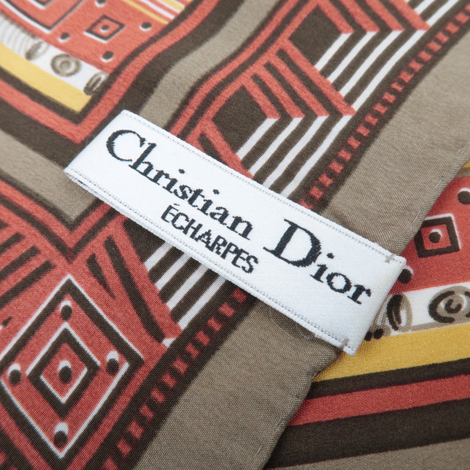 Christian Dior Scarf Stripe 100% Silk Yellow Red Beige