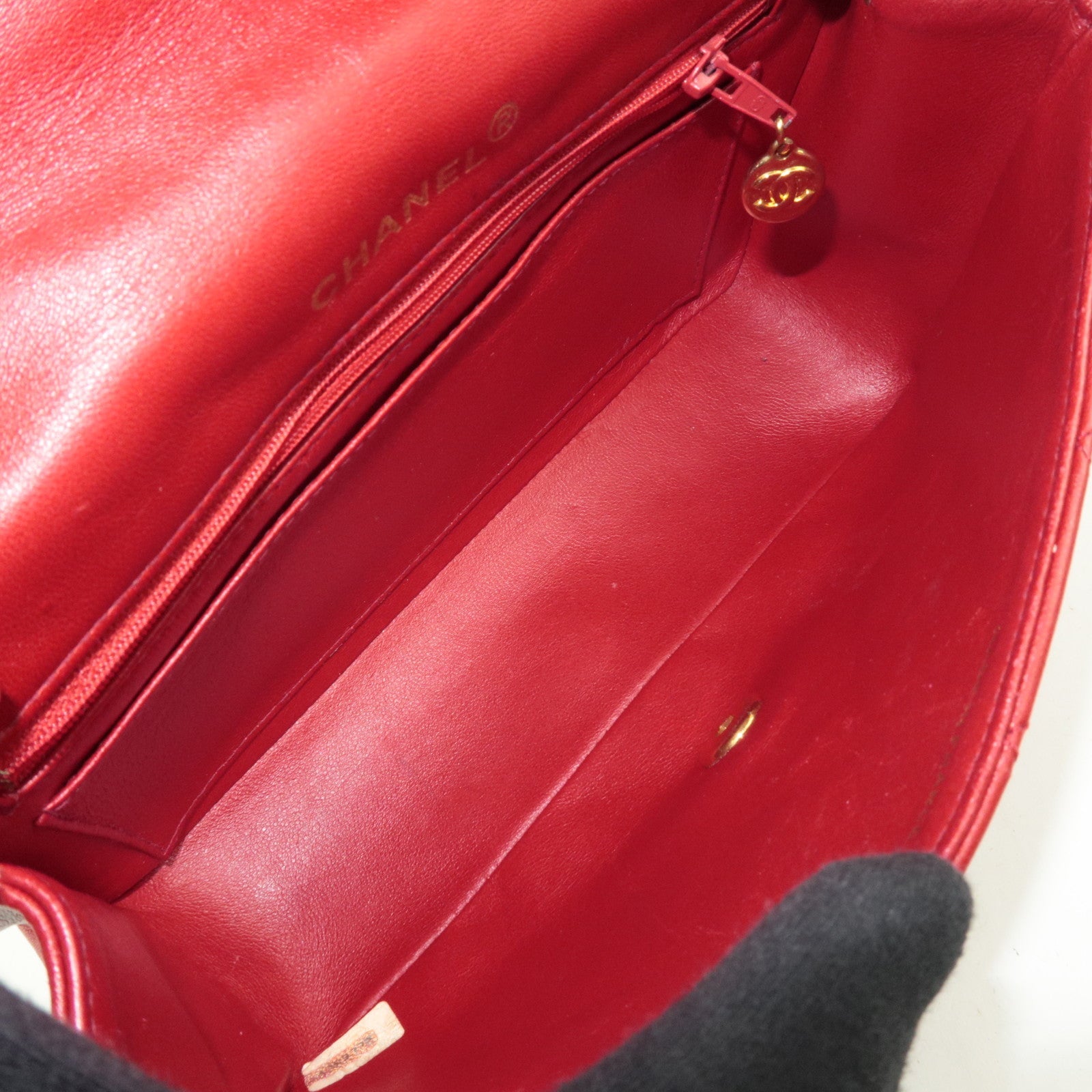 CHANEL Matelasse Diana 22 Chain Shoulder Bag Lambskin Red Gold HDW 1703775 *G Card