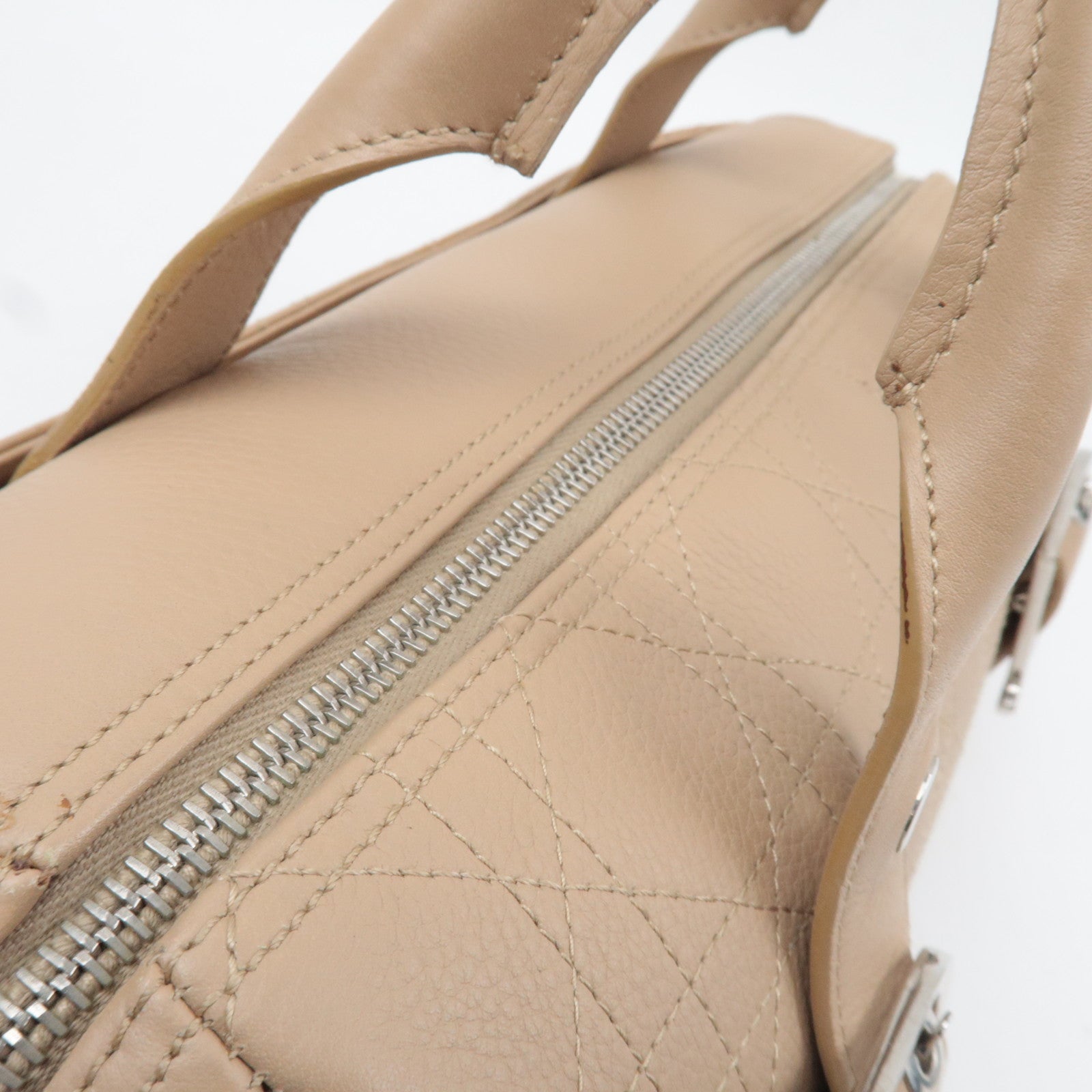 Christian Dior Cannage Leather Boston Hand Bag Beige