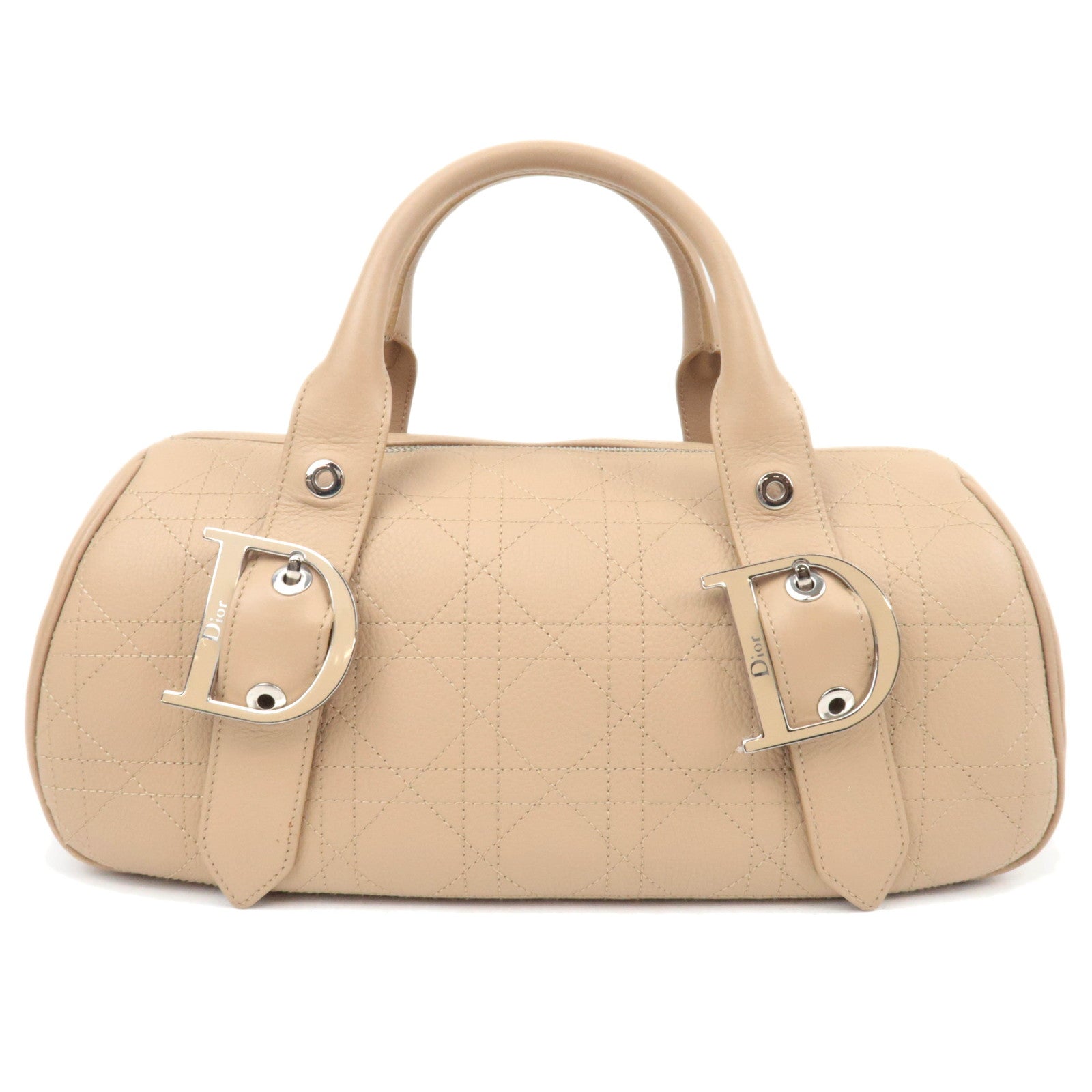 Christian Dior Cannage Leather Boston Hand Bag Beige85069