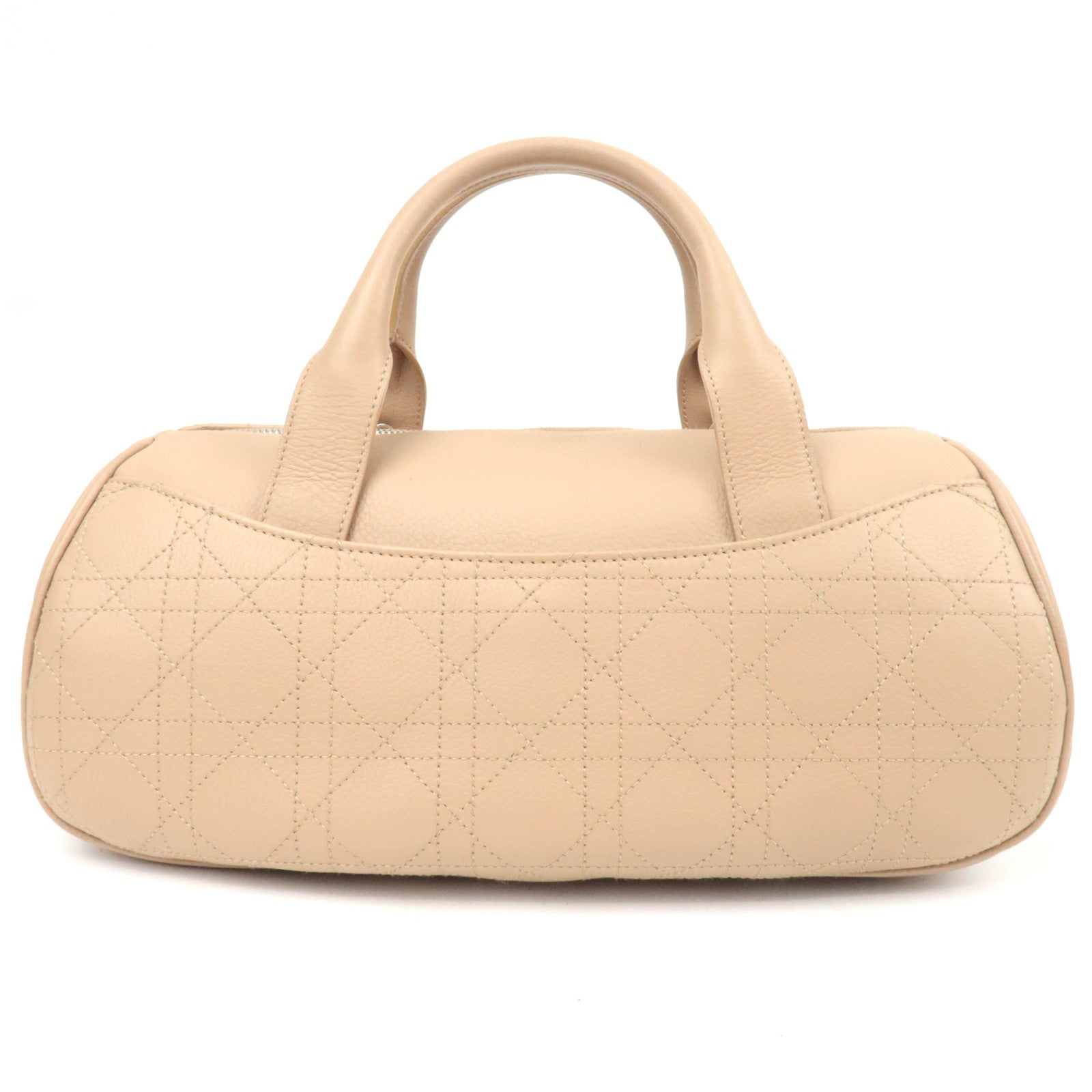 Christian Dior Cannage Leather Boston Hand Bag Beige