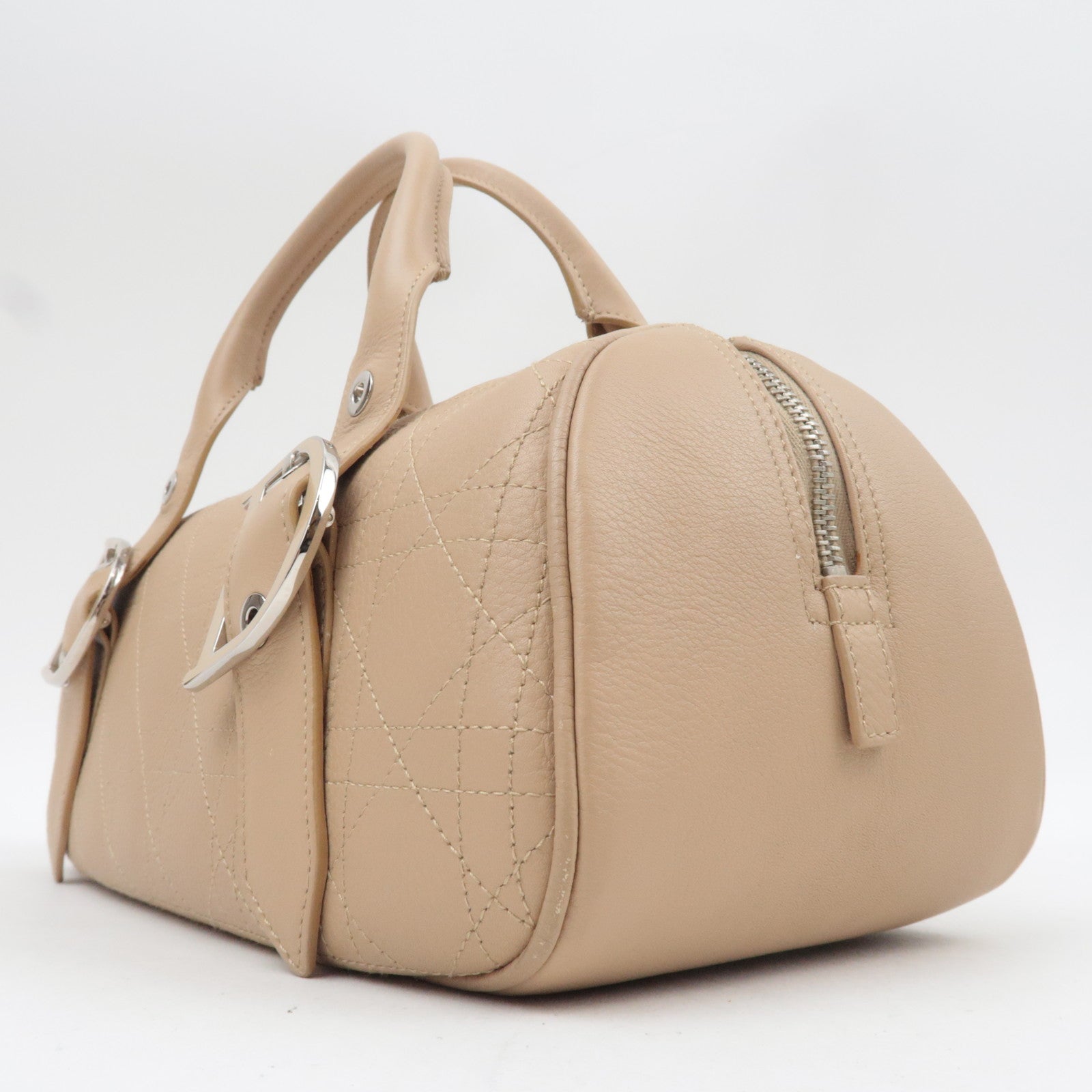 Christian Dior Cannage Leather Boston Hand Bag Beige