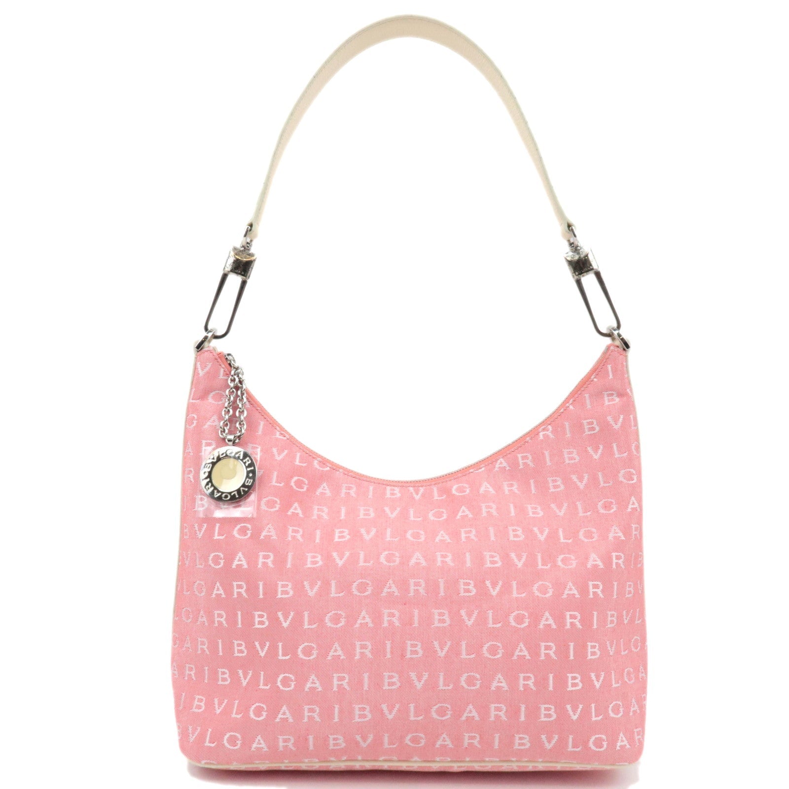 BVLGARI Logomania Canvas Leather Shoulder Bag Pink White85070