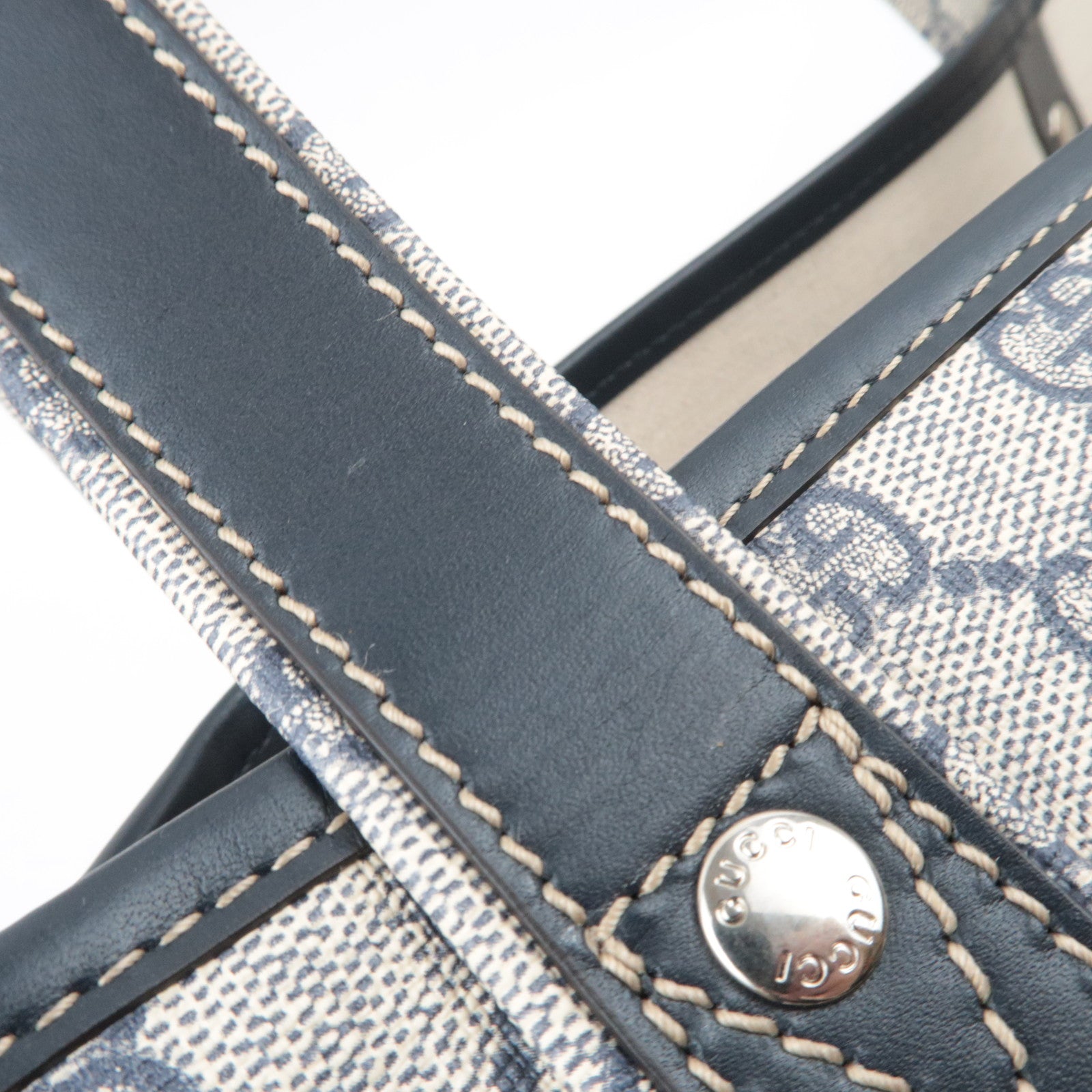 GUCCI GG Supreme Leather Tote Bag Beige Navy 211134