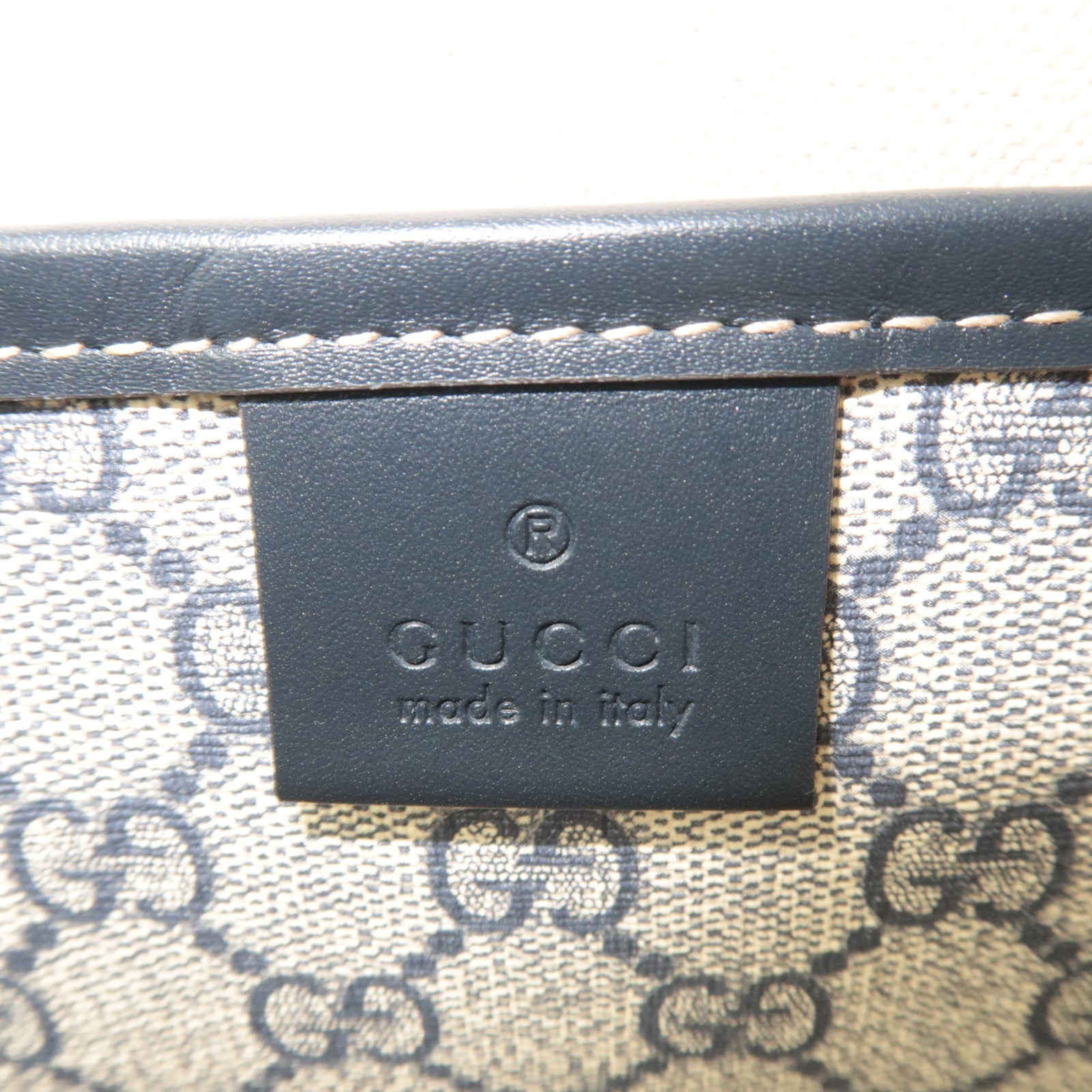 GUCCI GG Supreme Leather Tote Bag Beige Navy 211134