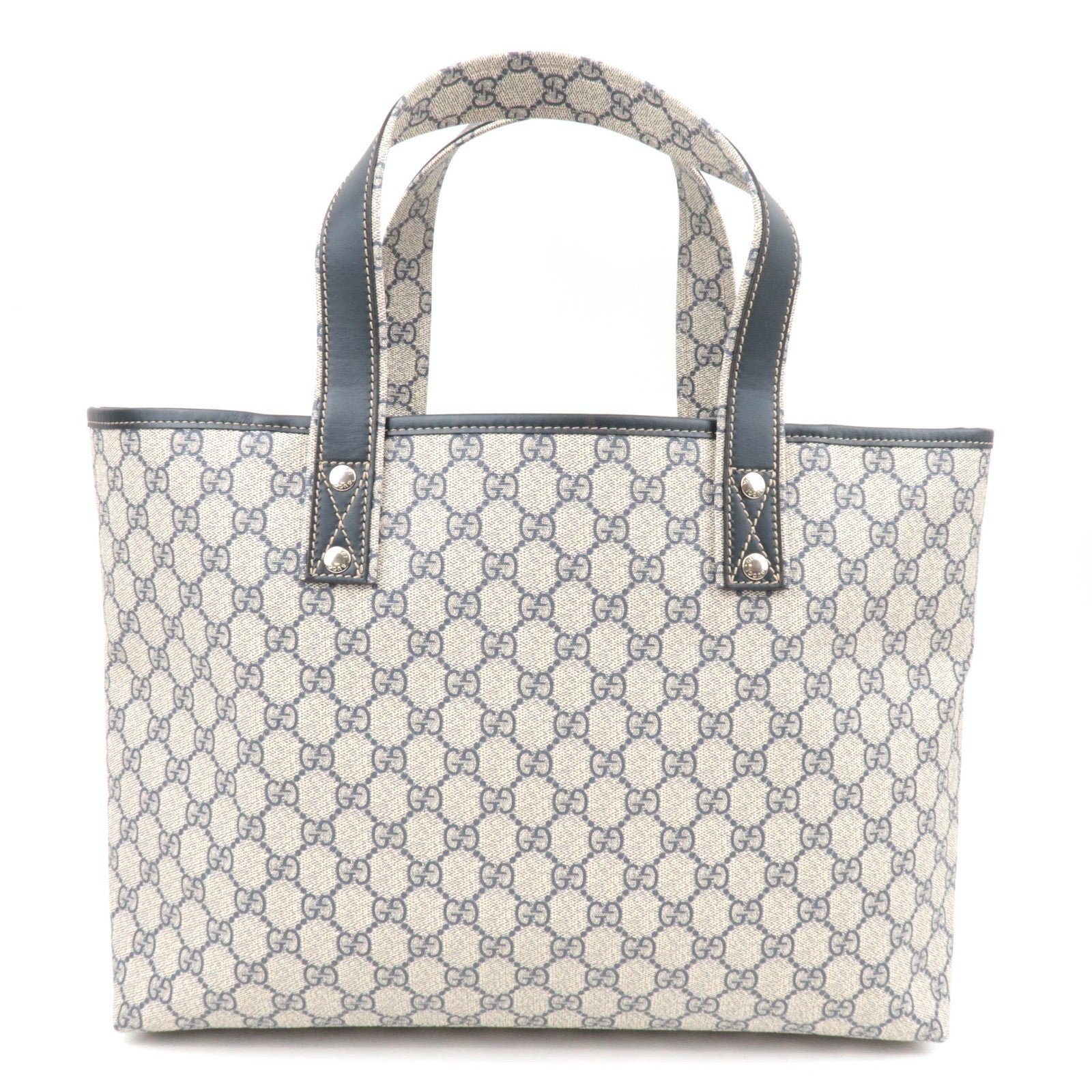 GUCCI GG Supreme Leather Tote Bag Beige Navy 211134