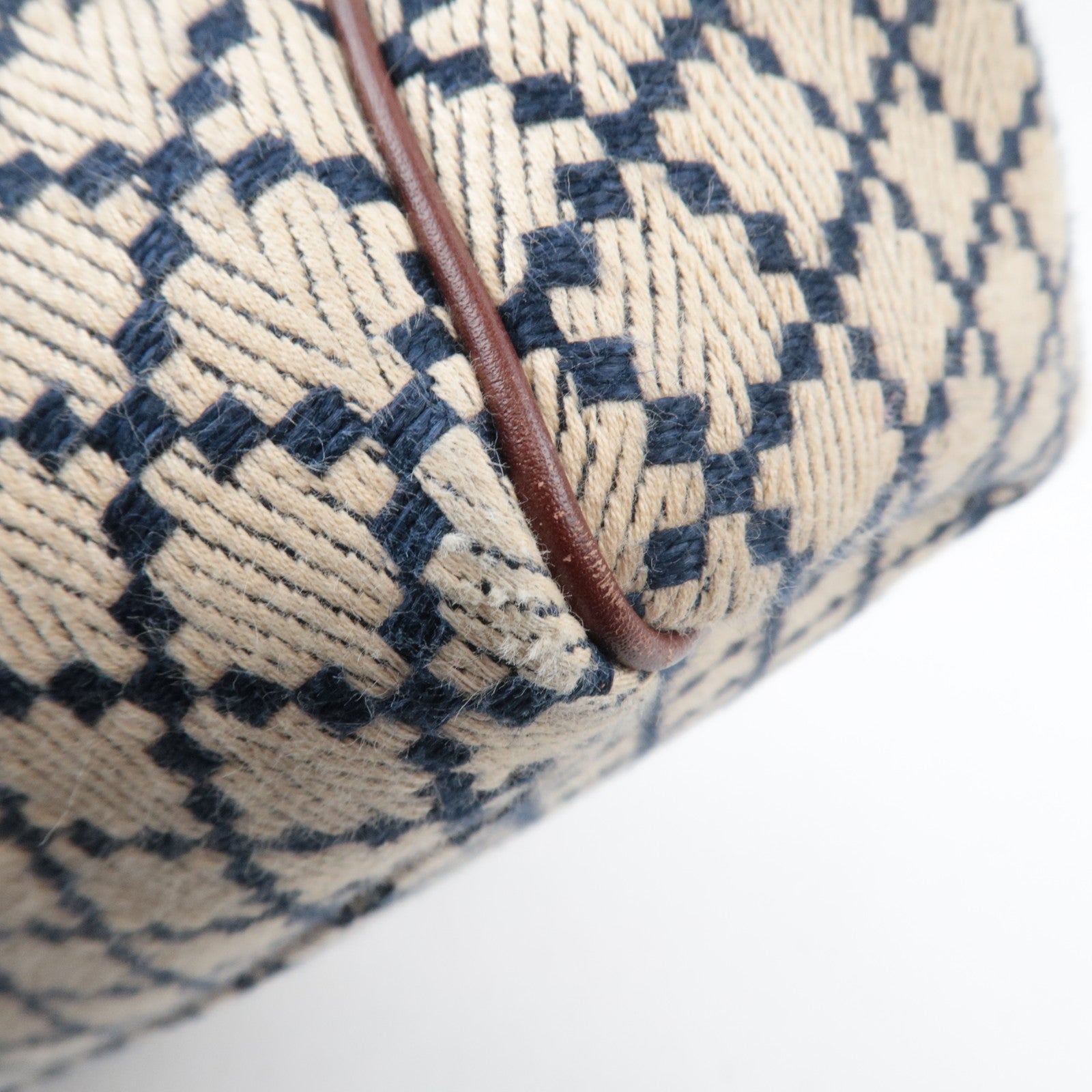 GUCCI Diamante Sukey Canvas Leather Handbag Beige Navy Brown 211944