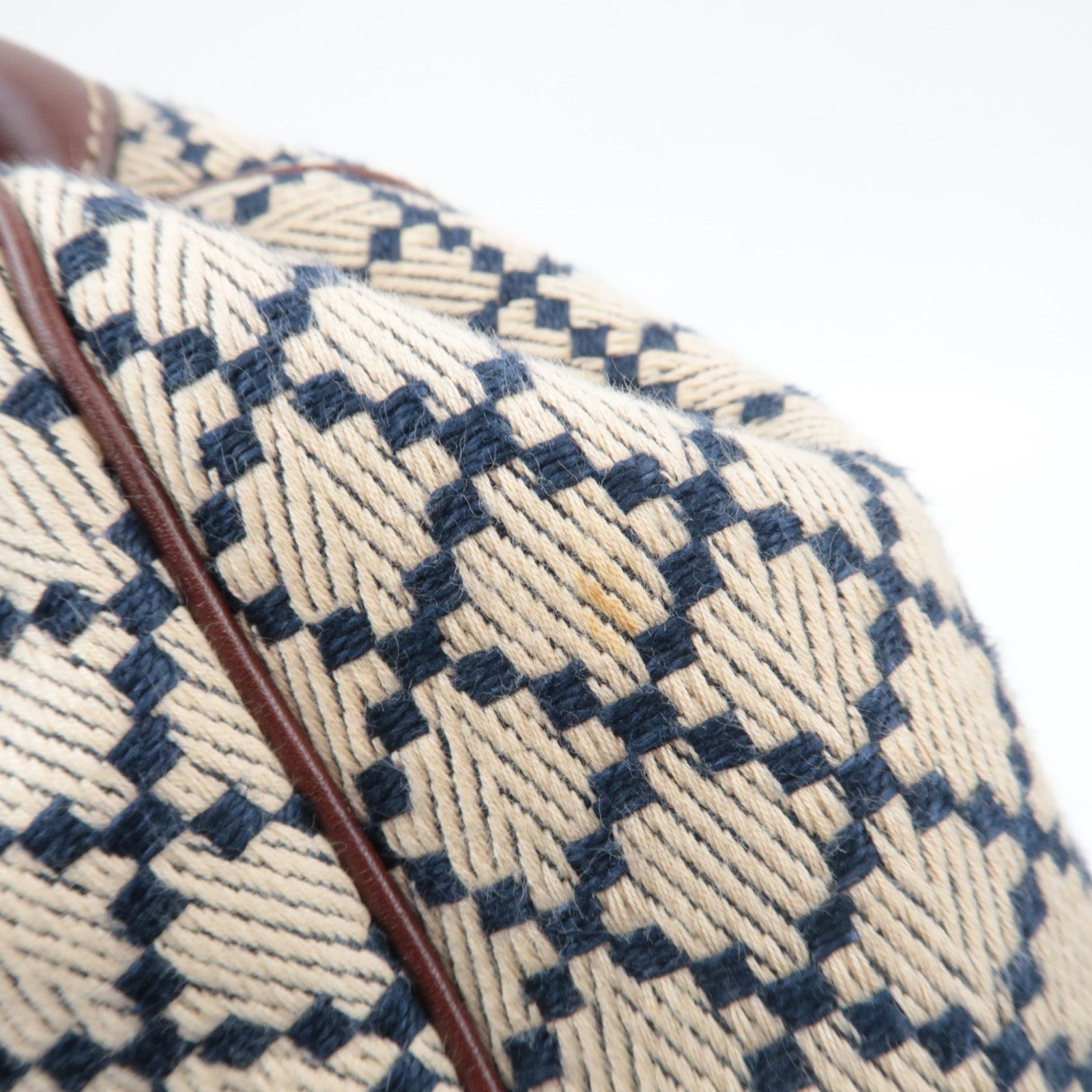 GUCCI Diamante Sukey Canvas Leather Handbag Beige Navy Brown 211944