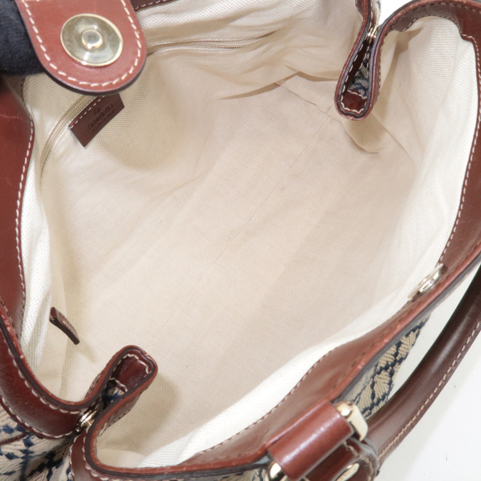 GUCCI Diamante Sukey Canvas Leather Handbag Beige Navy Brown 211944