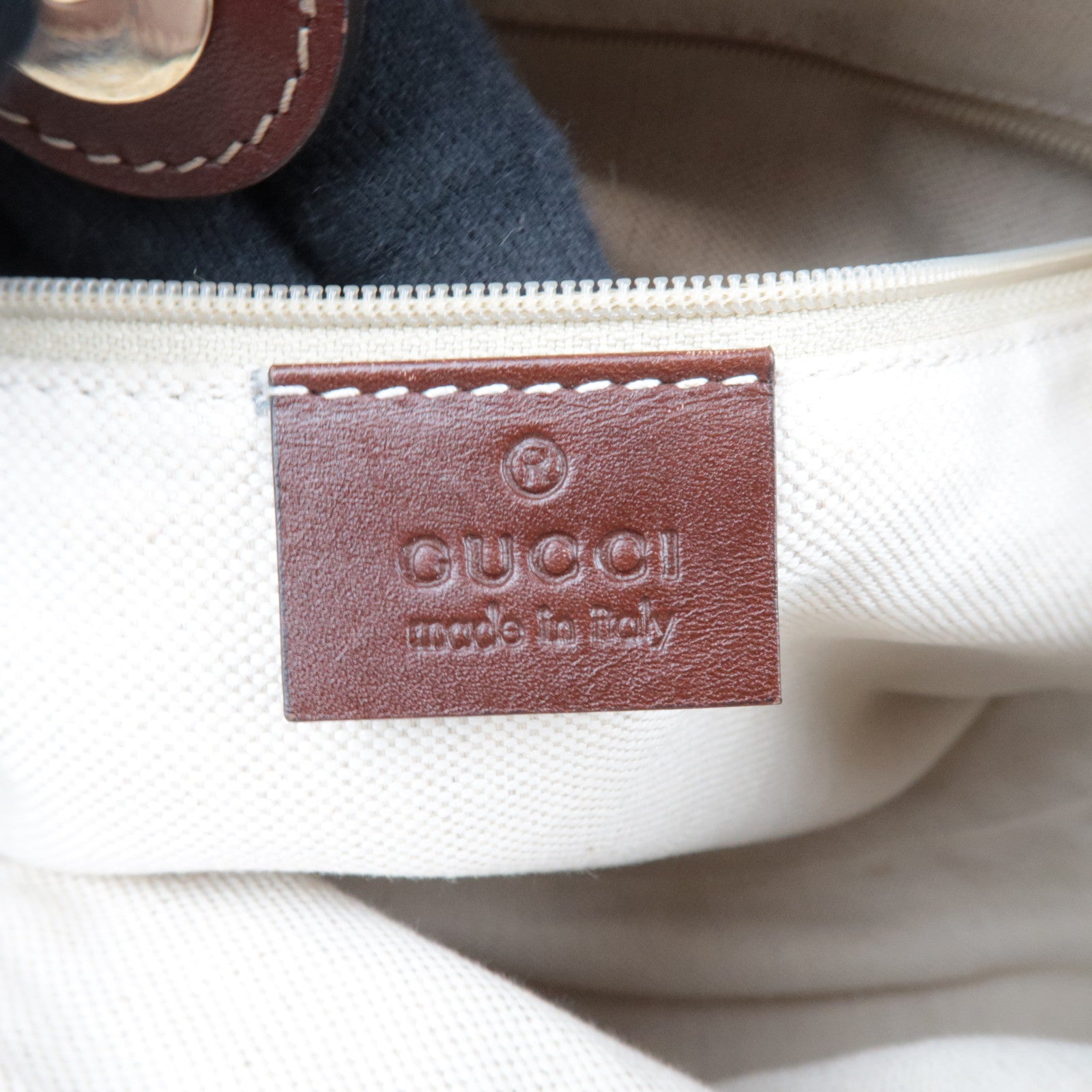 GUCCI Diamante Sukey Canvas Leather Handbag Beige Navy Brown 211944