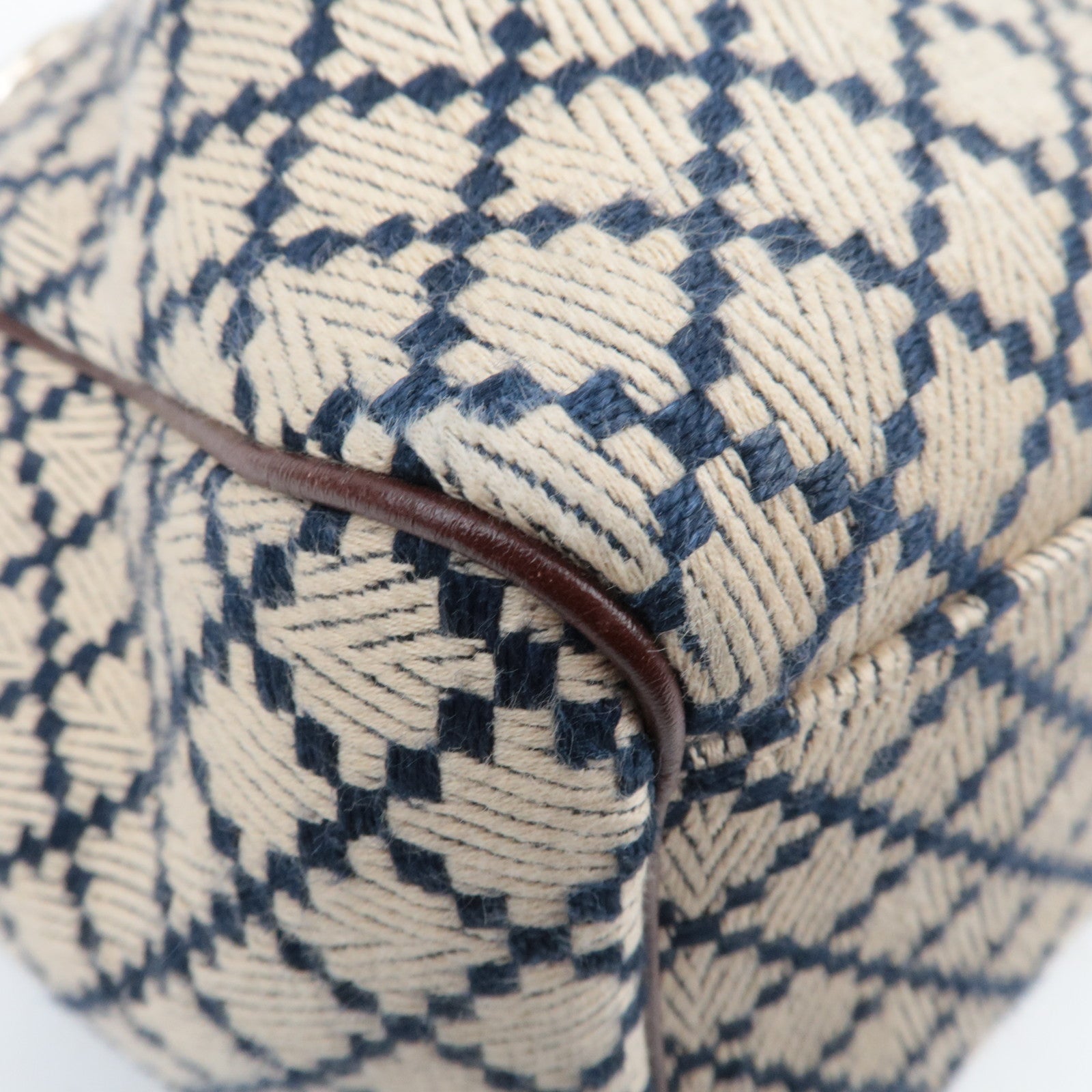 GUCCI Diamante Sukey Canvas Leather Handbag Beige Navy Brown 211944