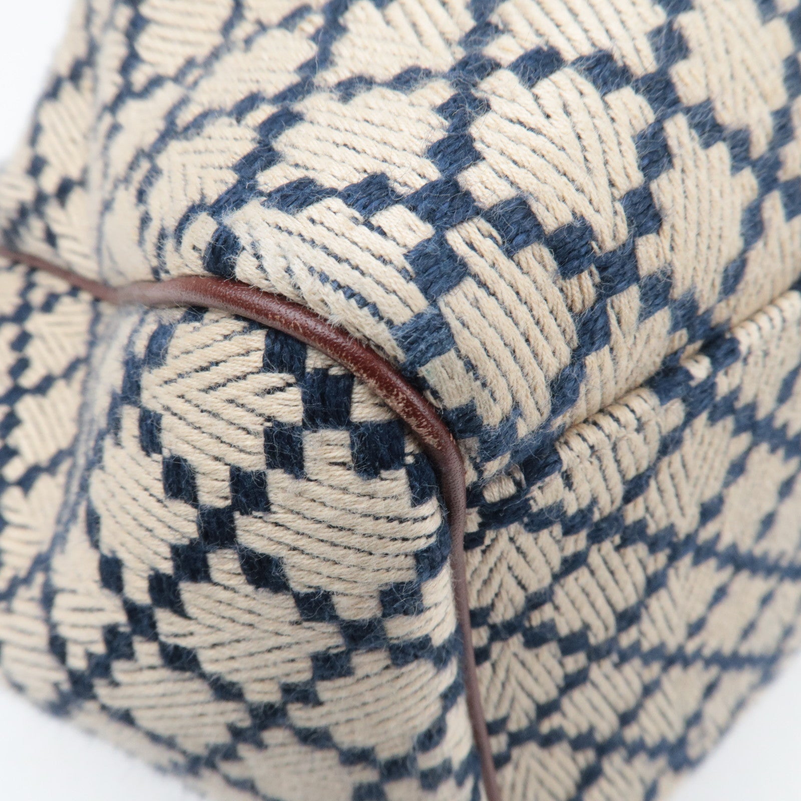 GUCCI Diamante Sukey Canvas Leather Handbag Beige Navy Brown 211944