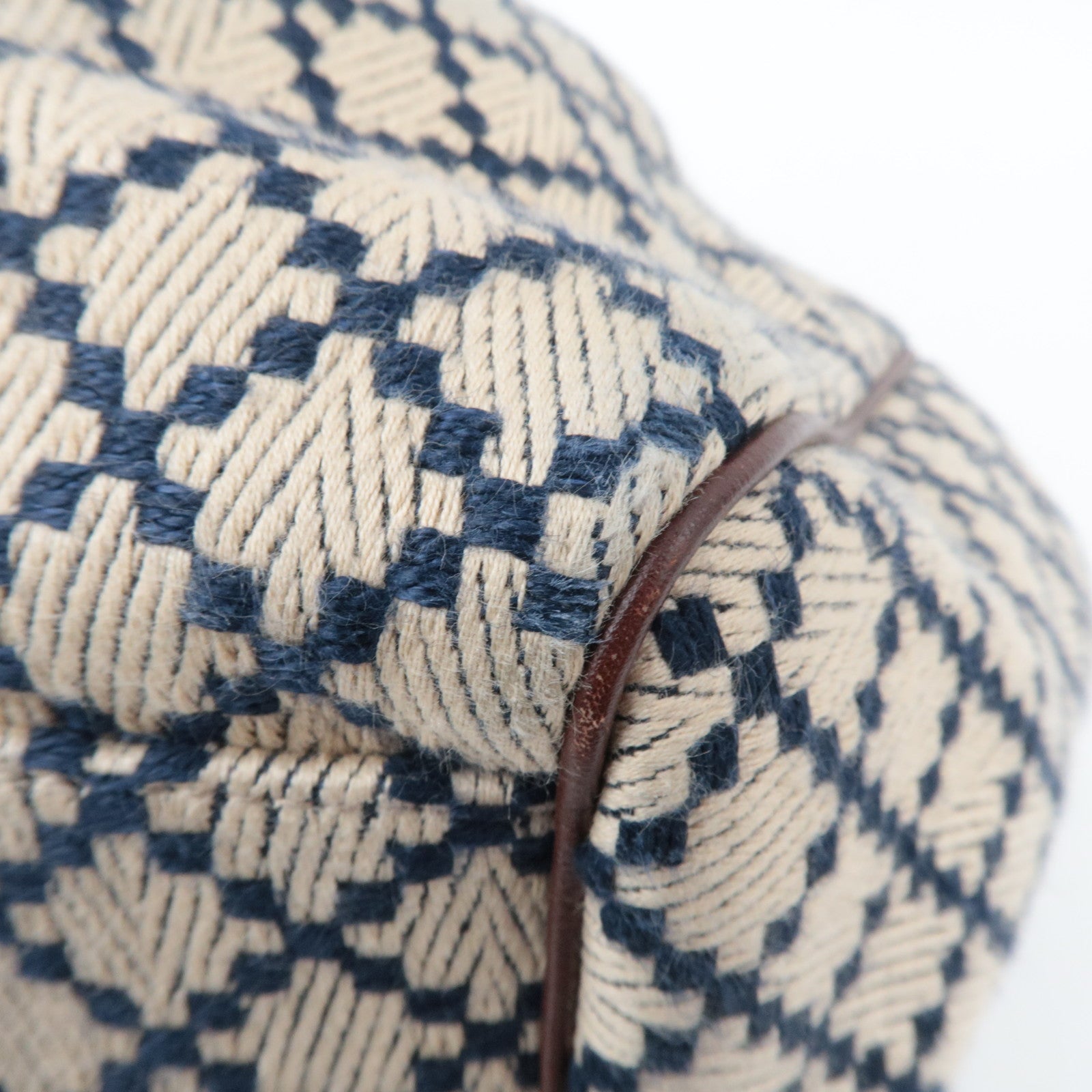 GUCCI Diamante Sukey Canvas Leather Handbag Beige Navy Brown 211944