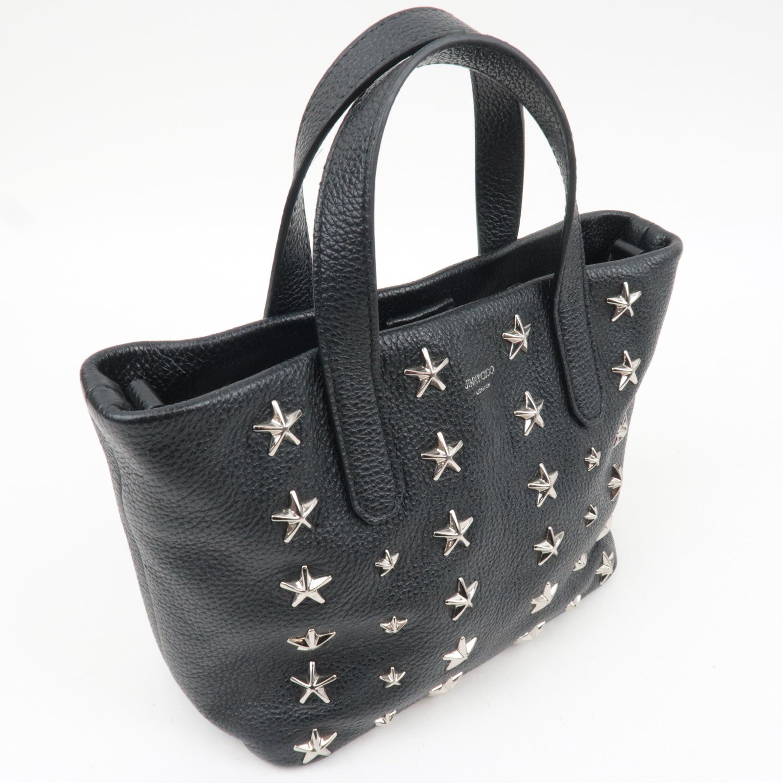 JIMMY CHOO Star Studs 2Way Mini Tote Bag Leather Black